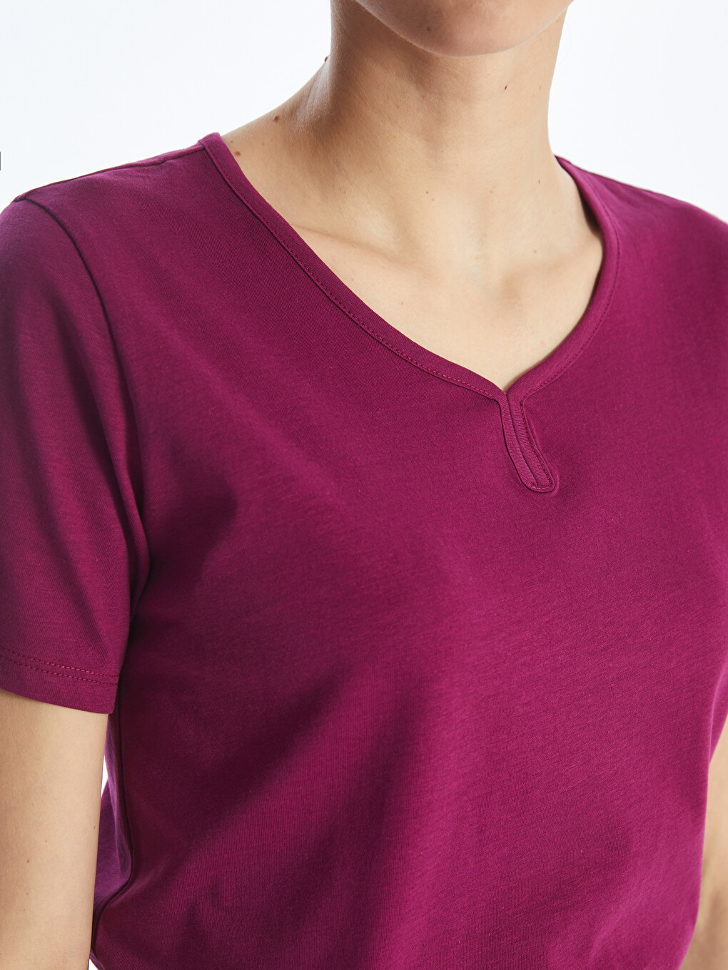 Crew Neck Plain Short Sleeve Women's Blouse-3