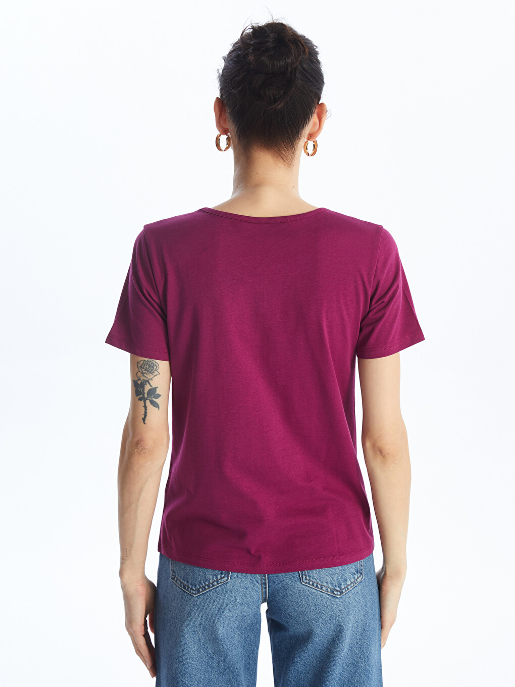 Crew Neck Plain Short Sleeve Women's Blouse-4