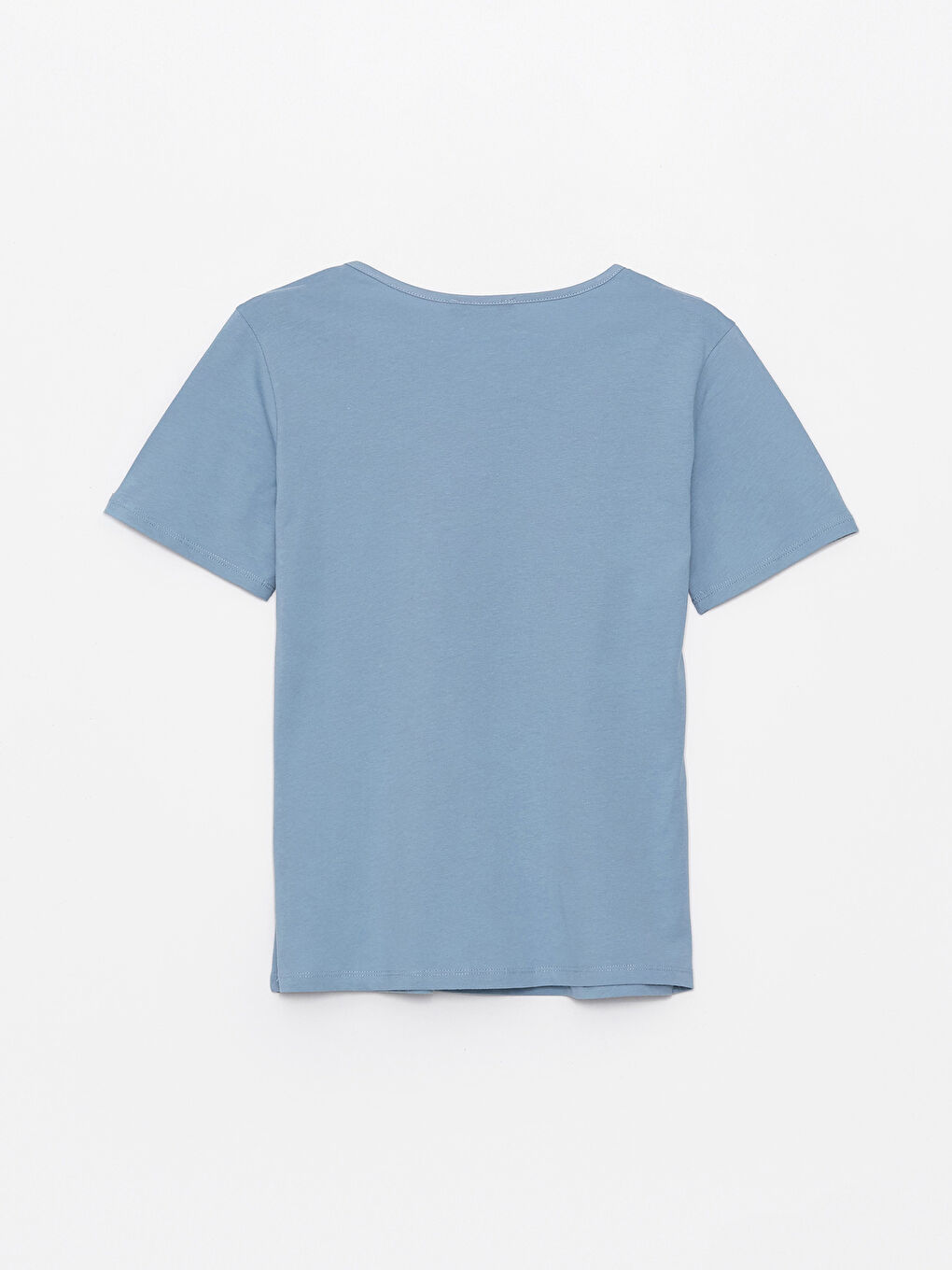 Mavi Bisiklet Yaka Düz Kısa Kollu Kadın Bluz-6