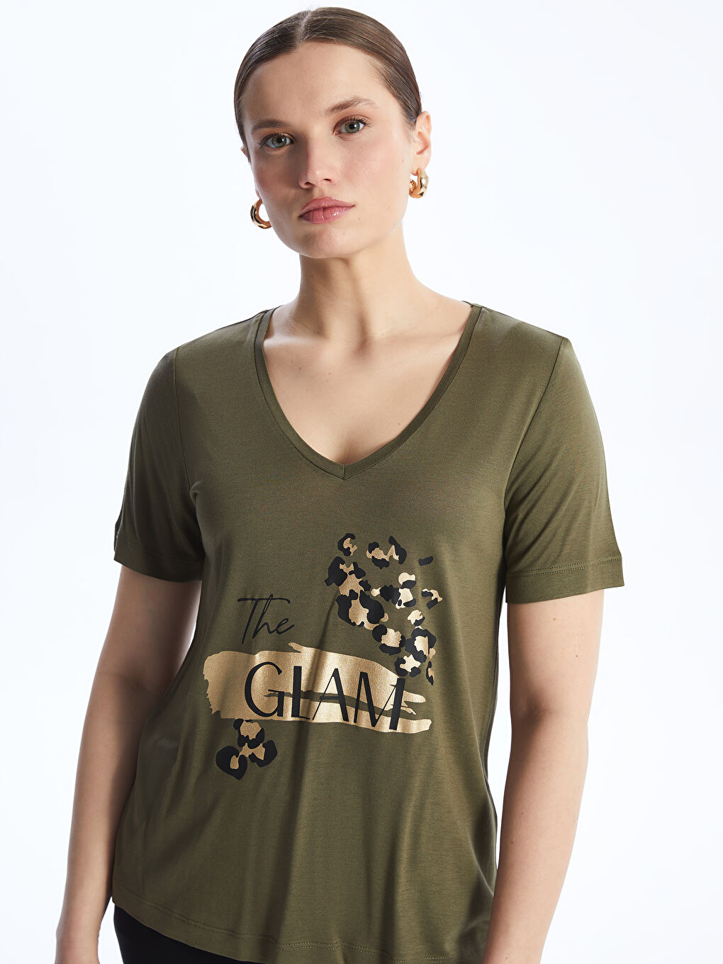 V-Neck Printed Short Sleeve Women's T-Shirt -S4JE40Z8-HCZ