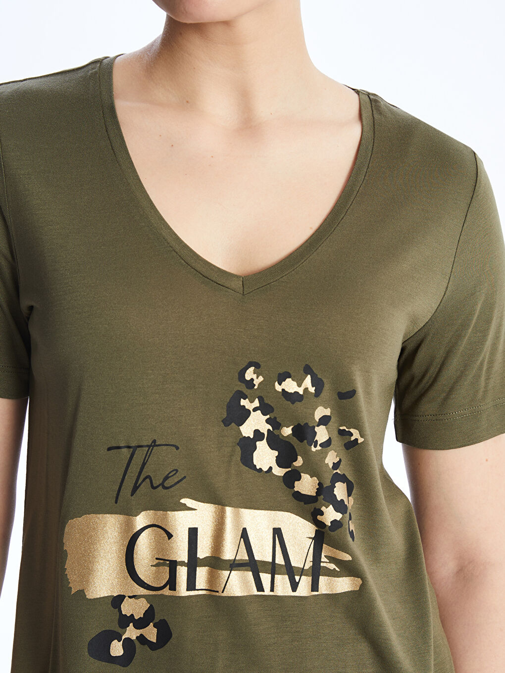 V-Neck Printed Short Sleeve Women's T-Shirt -S4JE40Z8-HCZ