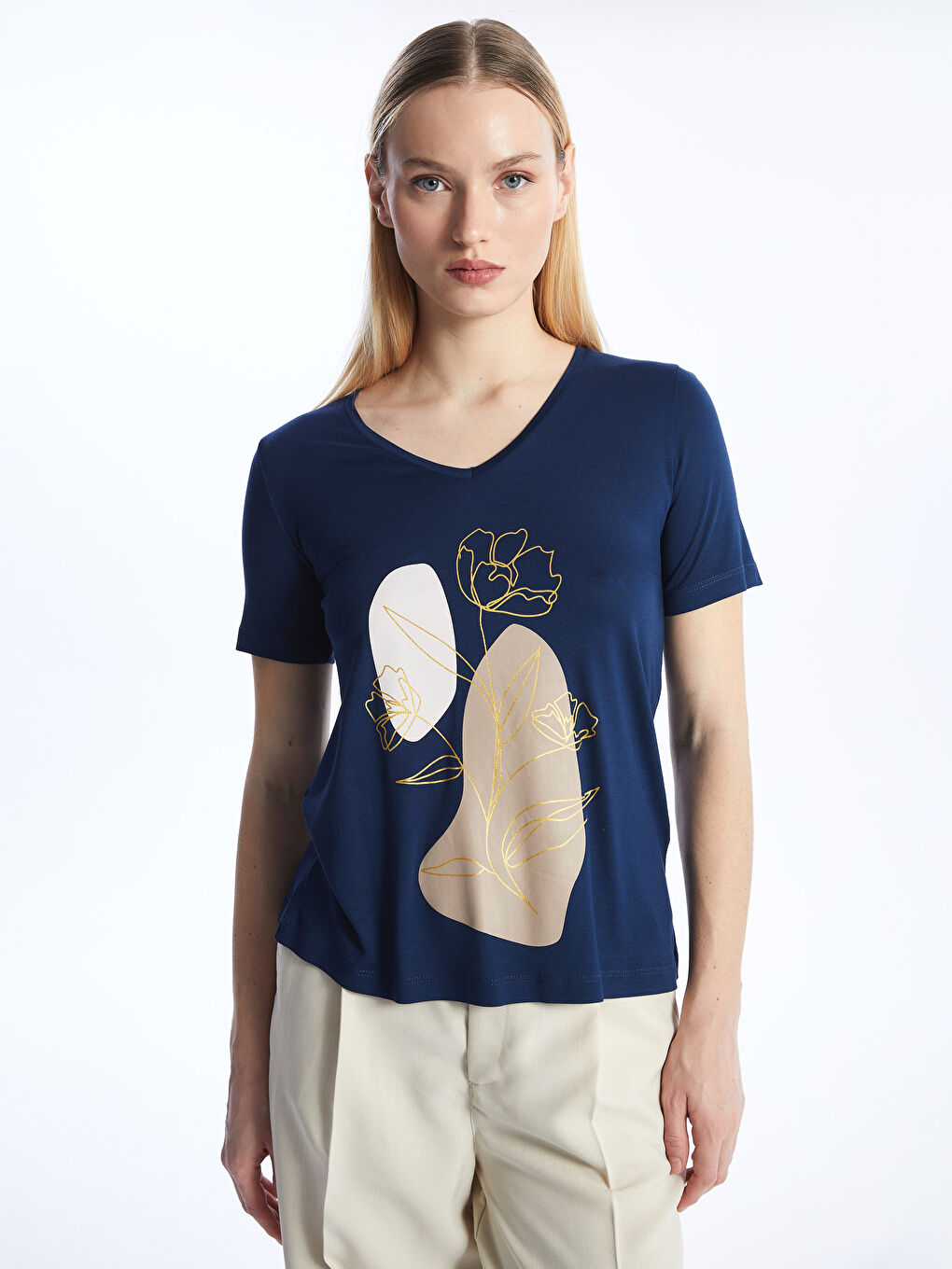 Crew Neck Printed Short Sleeve Women's T-Shirt -S4JE46Z8-CRP