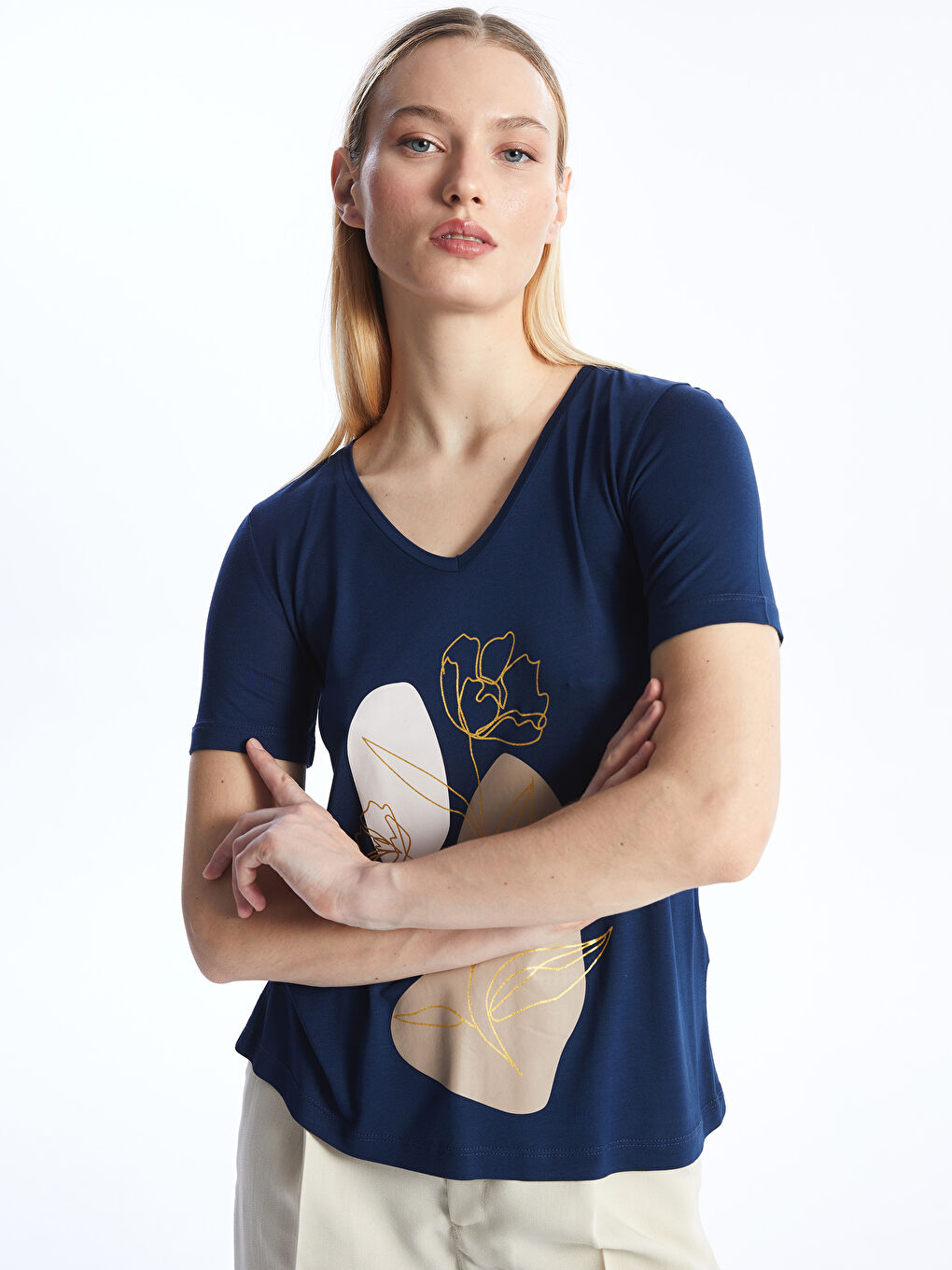 Crew Neck Printed Short Sleeve Women's T-Shirt -S4JE46Z8-CRP