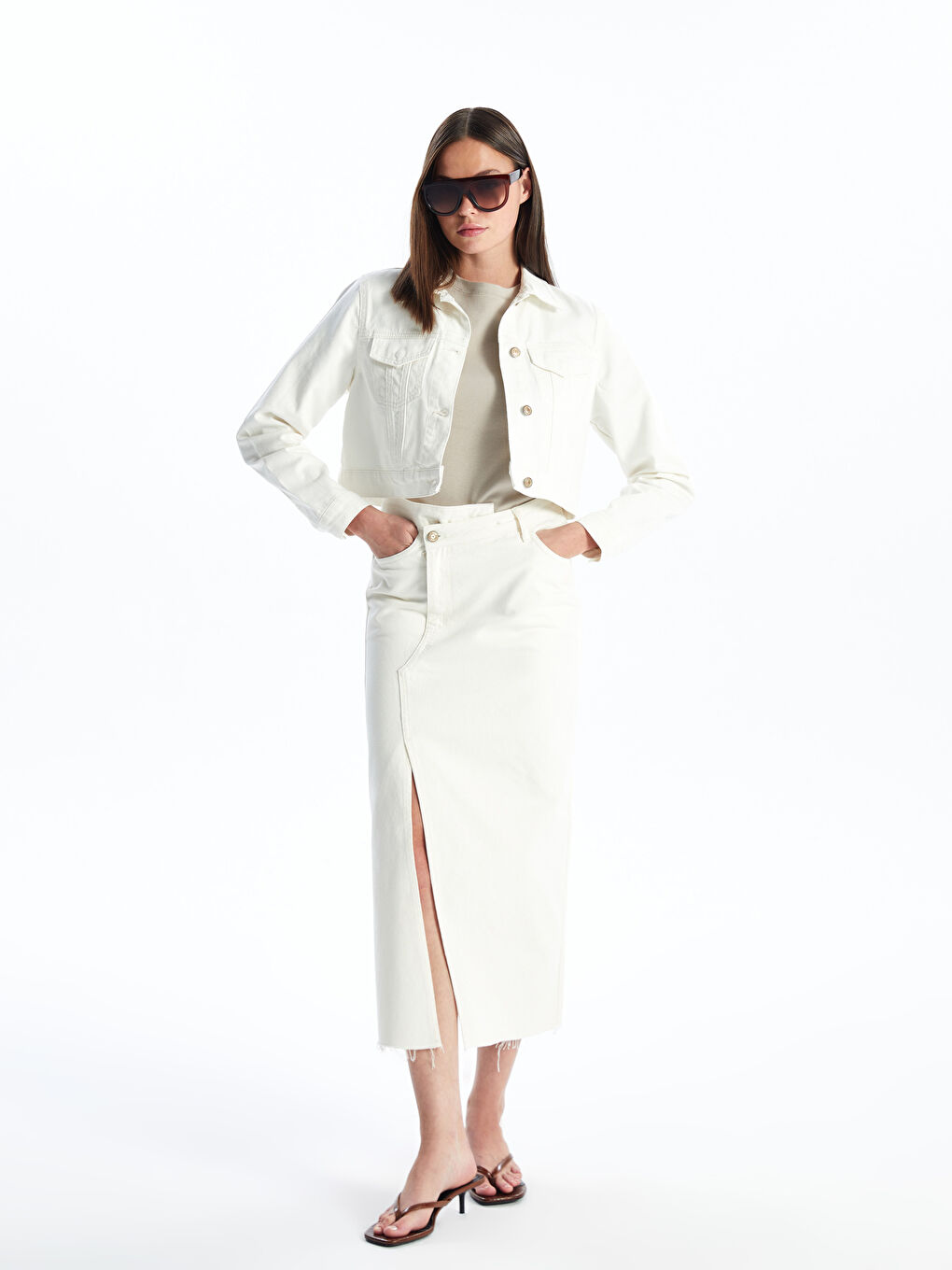 Shirt Collar Crop Women's Jean Jacketx -S4JE77Z8-844