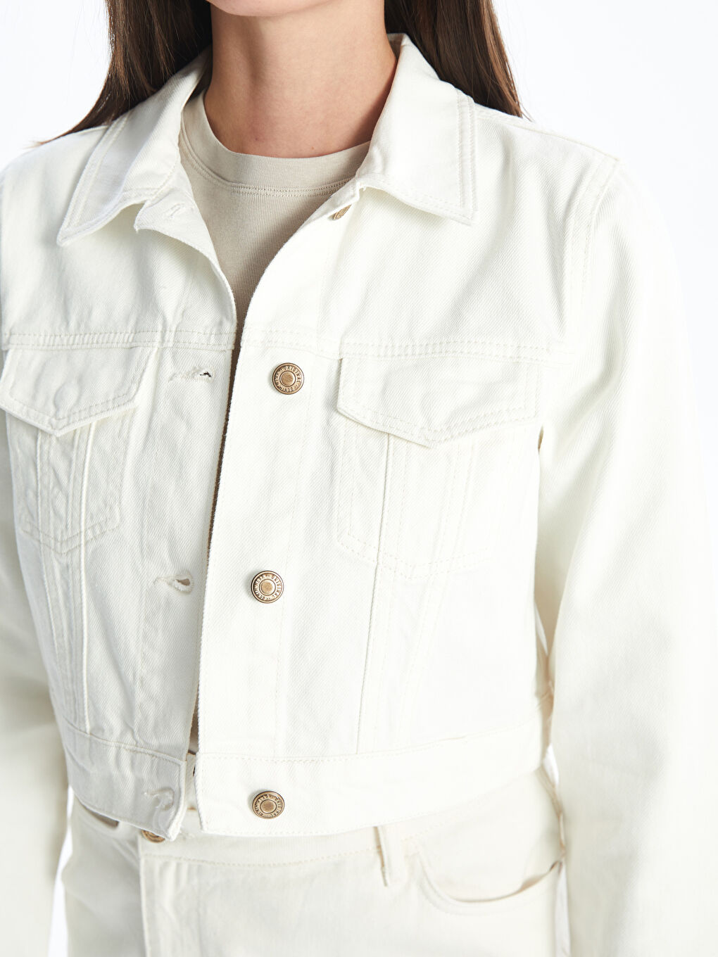 Shirt Collar Crop Women's Jean Jacketx -S4JE77Z8-844