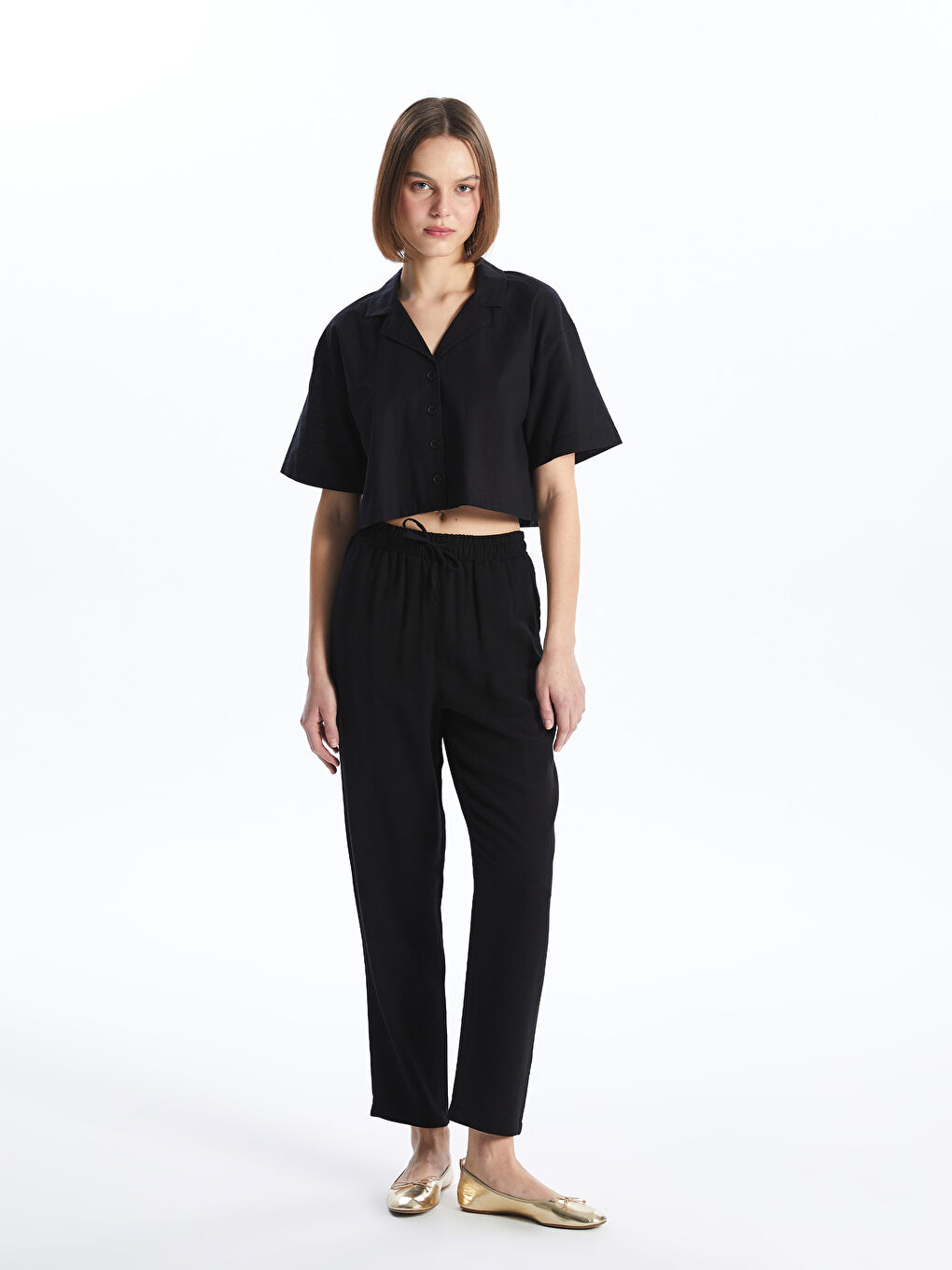 Carrot Cut Plain Linen Blend Women's Pants -S4JE79Z8-CVL