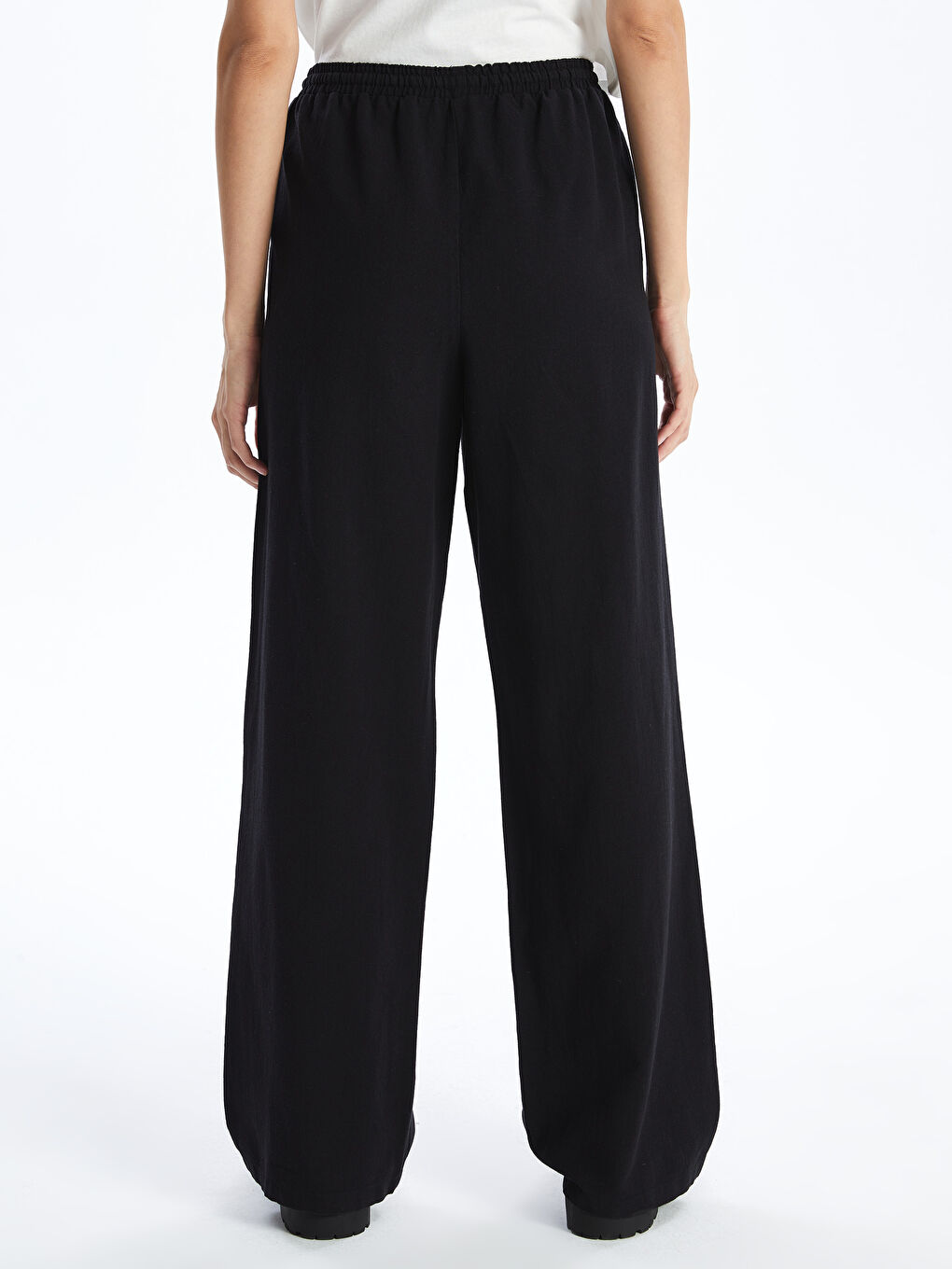 Elasticated Waist Plain Linen Blend Women's Trousers -S4JE81Z8-CVL