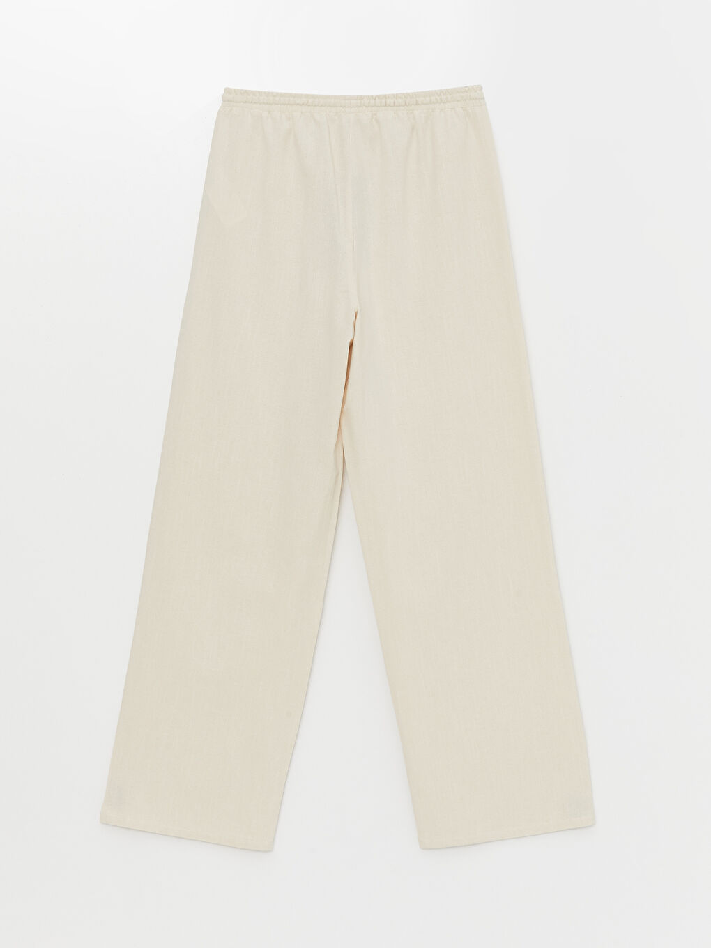 Bej Beli Lastikli Düz Keten Karışımlı Kadın Pantolon-6