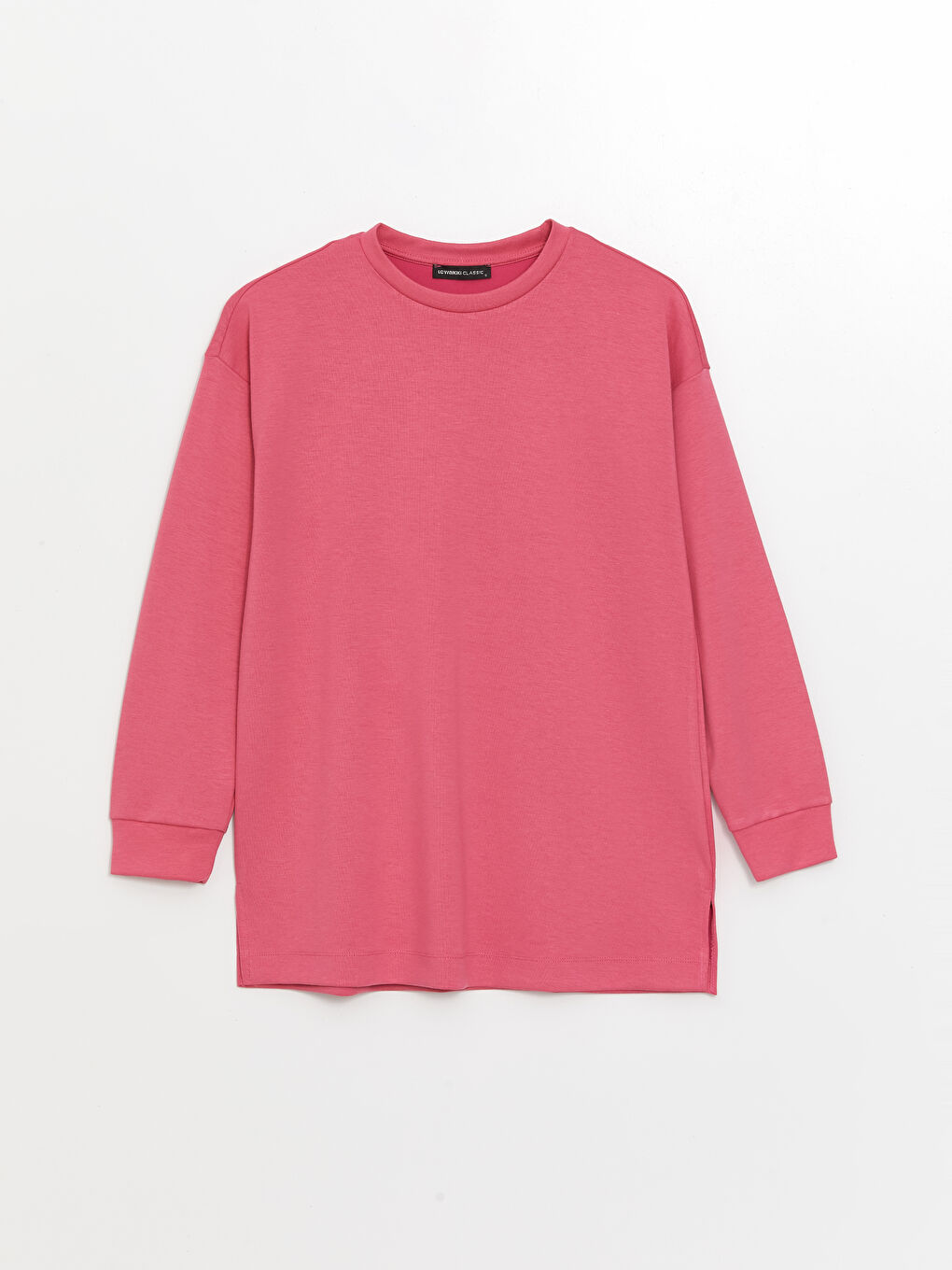 LCWAIKIKI Classic Orta Pembe Bisiklet Yaka Düz Oversize Kadın Sweatshirt Tunik - 5