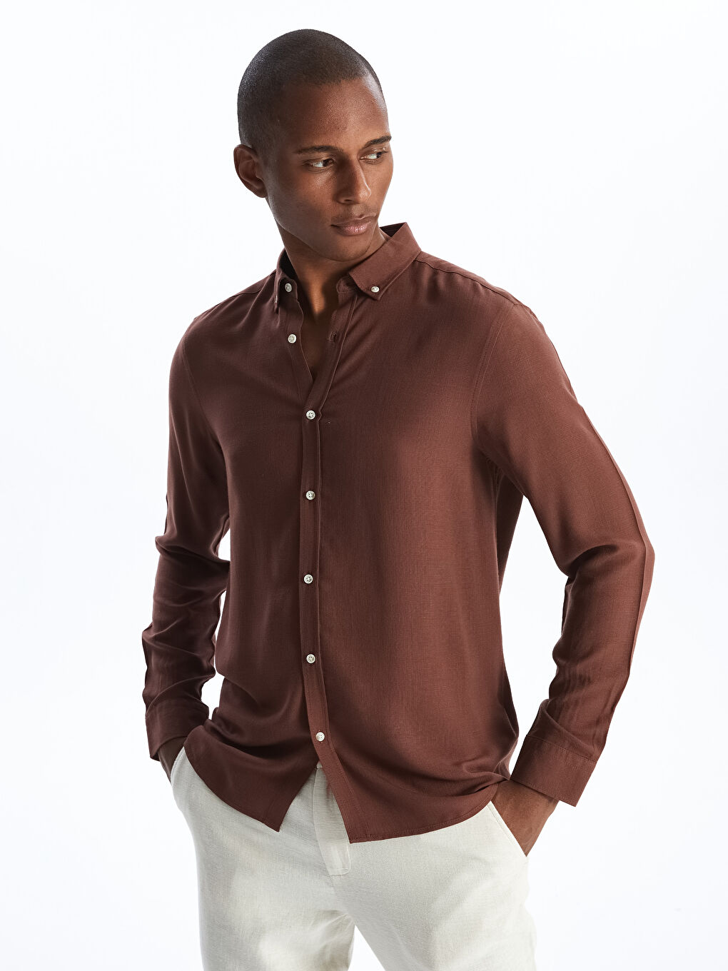 Slim Fit Long Sleeve Viscose Men Shirt -S4JF02Z8-DN9