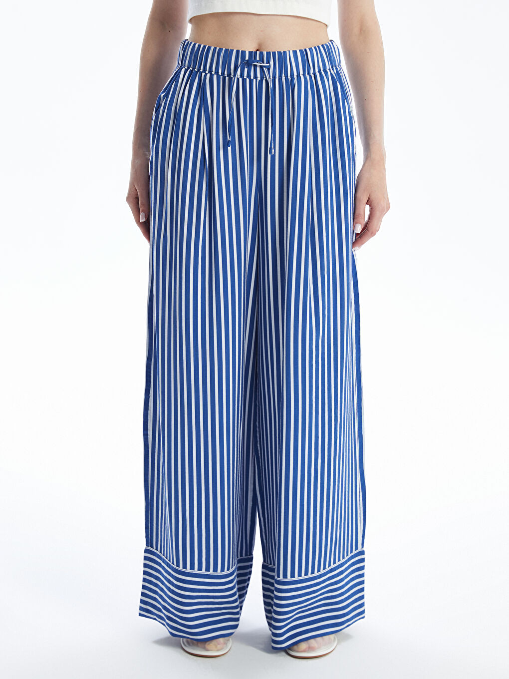 LCW Vision Elasticated Waist Striped Wide Leg Women's Trousers -S4JF18Z8-LEN