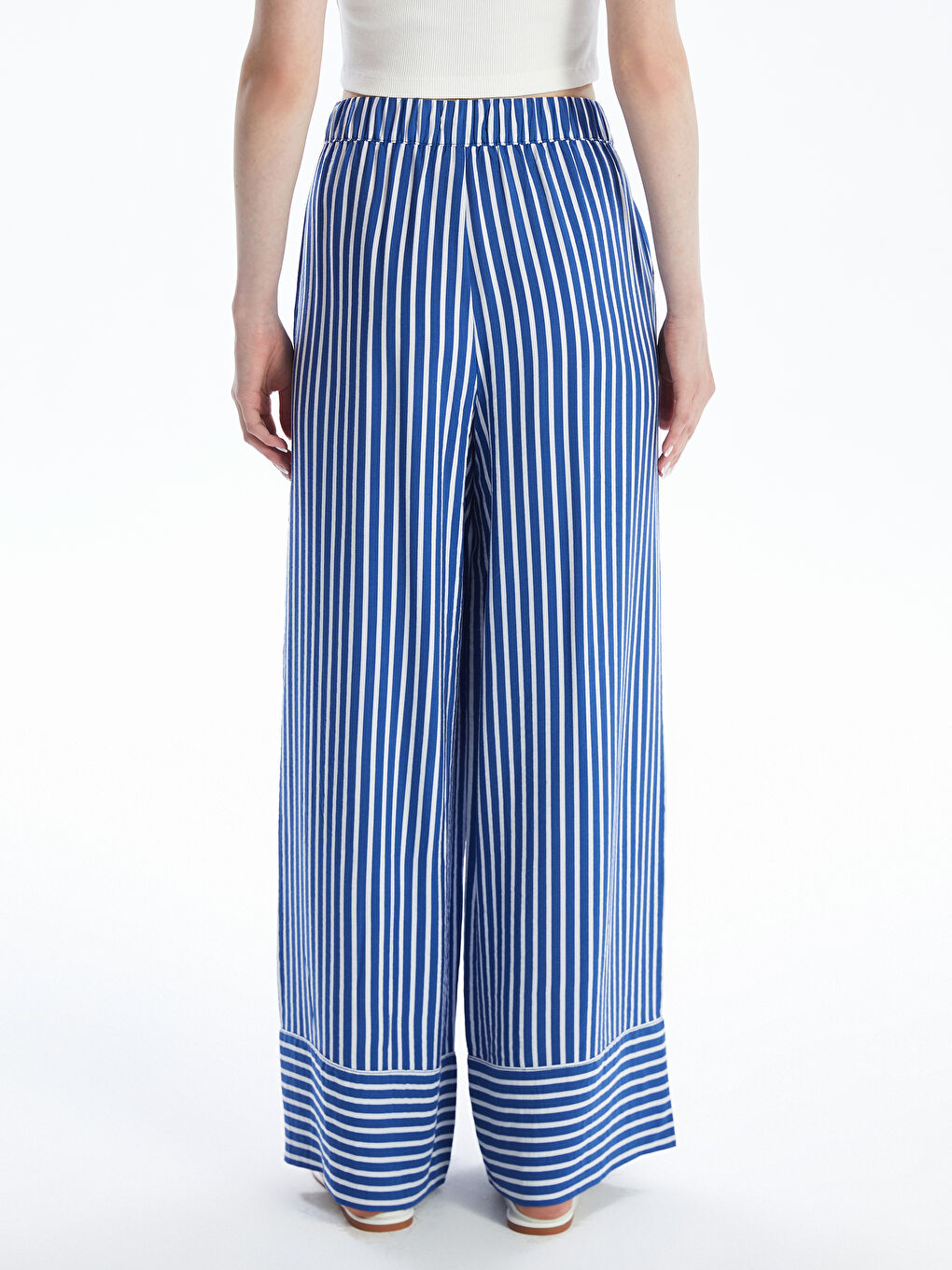 LCW Vision Elasticated Waist Striped Wide Leg Women's Trousers -S4JF18Z8-LEN
