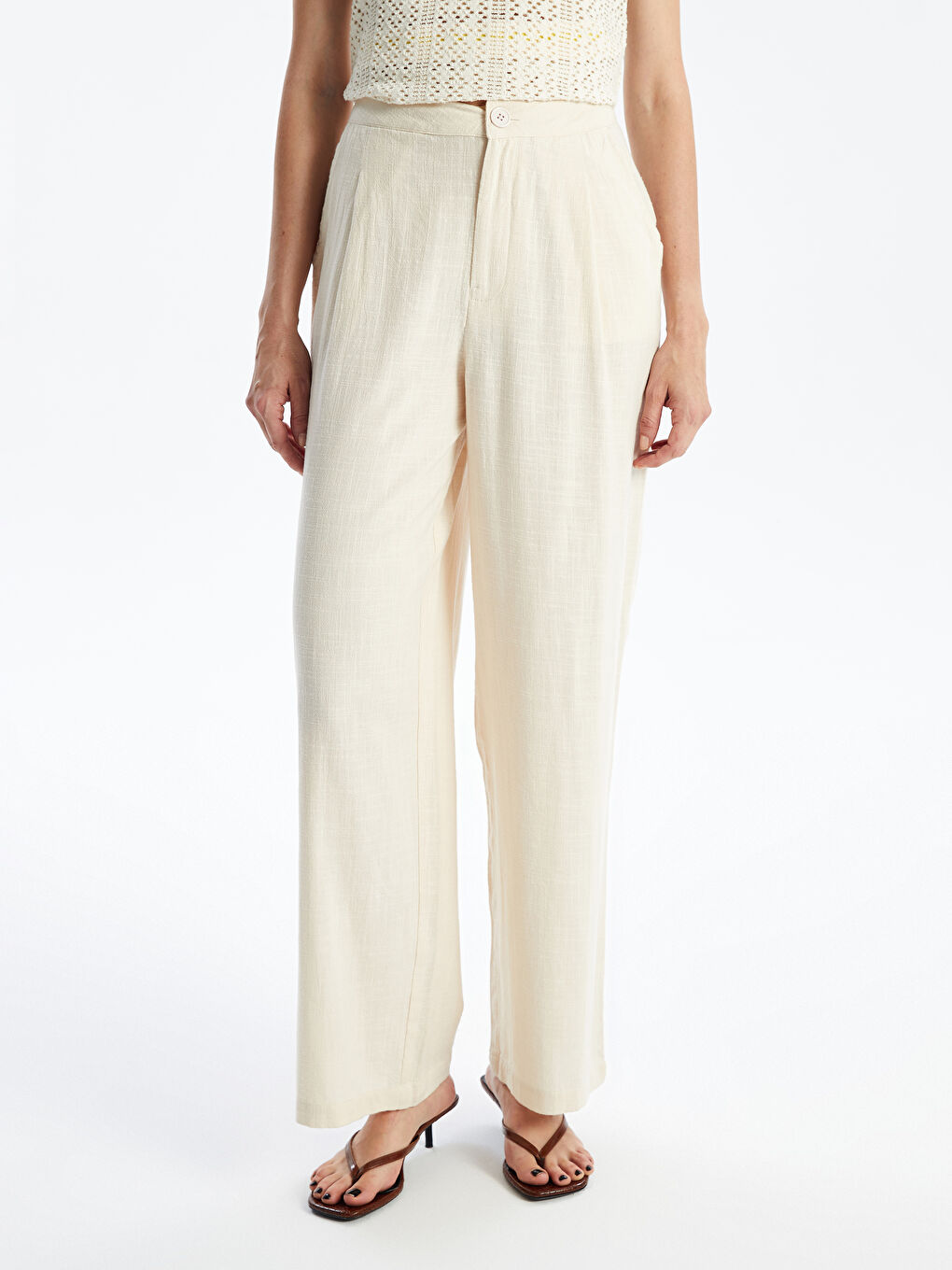 Loose Fit Plain Linen-Look Women's Trousers -S4JF21Z8-QW4
