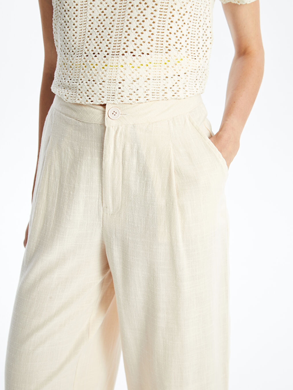 Loose Fit Plain Linen-Look Women's Trousers -S4JF21Z8-QW4