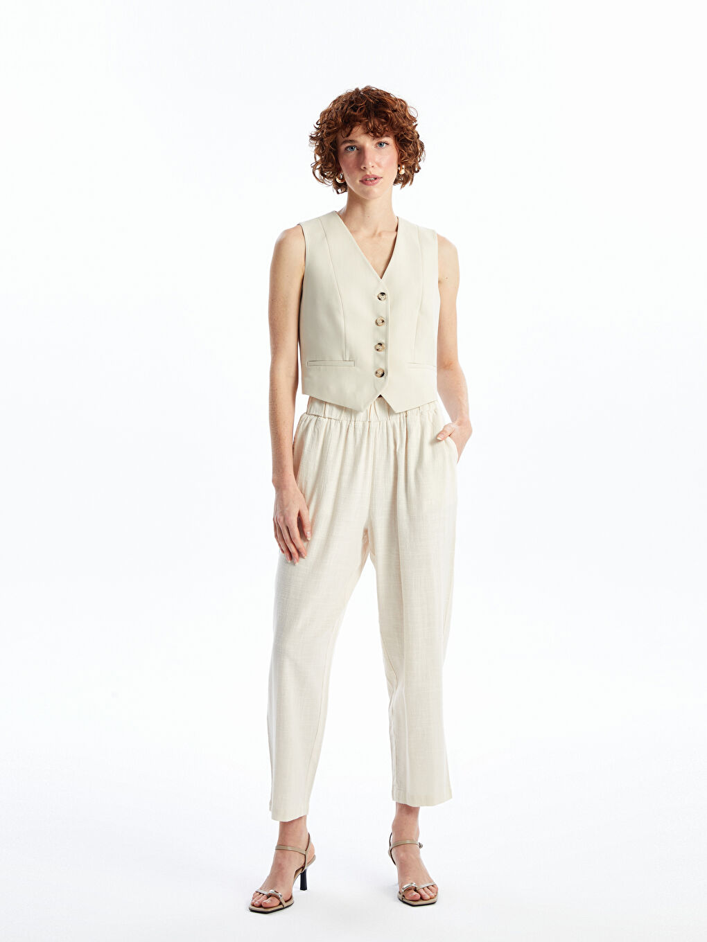 Loose Fit Plain Linen-Look Women's Trousers -S4JF30Z8-QW4