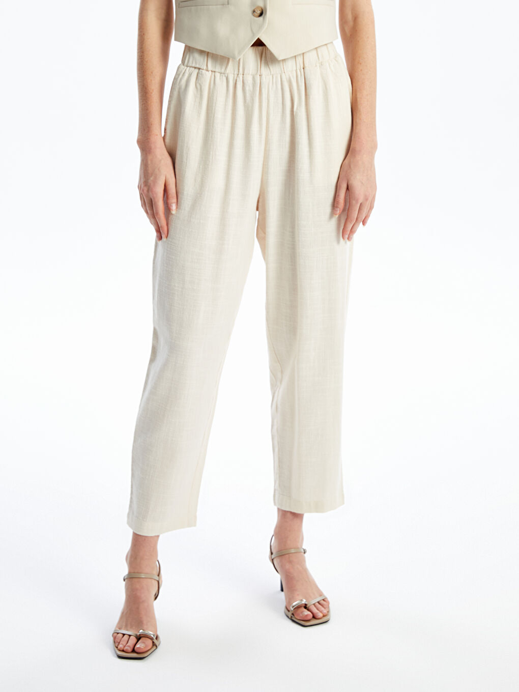 Loose Fit Plain Linen-Look Women's Trousers -S4JF30Z8-QW4