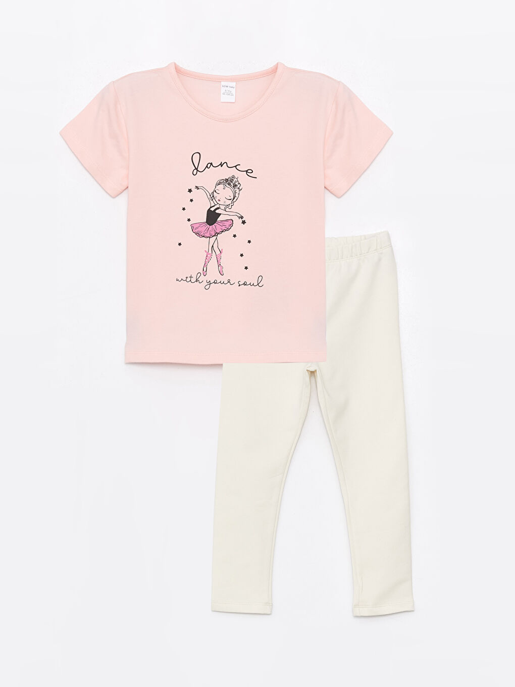 Pembe Bisiklet Yaka Kısa Kollu Baskılı Kız Bebek Tişört  ve Tayt 2'li Takım-3