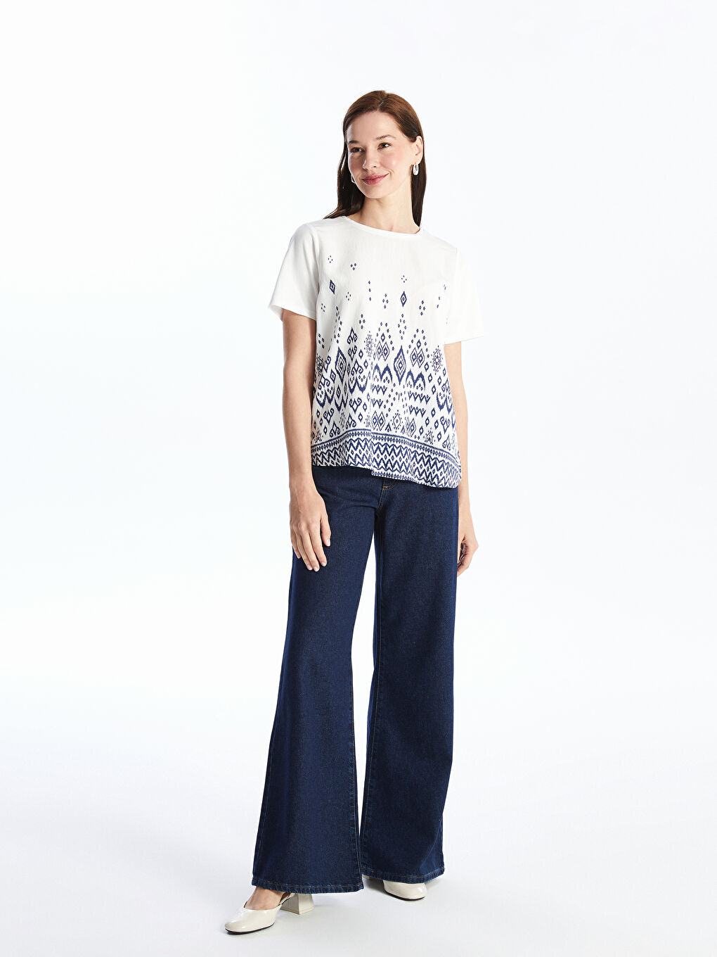 Crew Neck Printed Short Sleeve Women's Blouse -S4JG31Z8-FFB