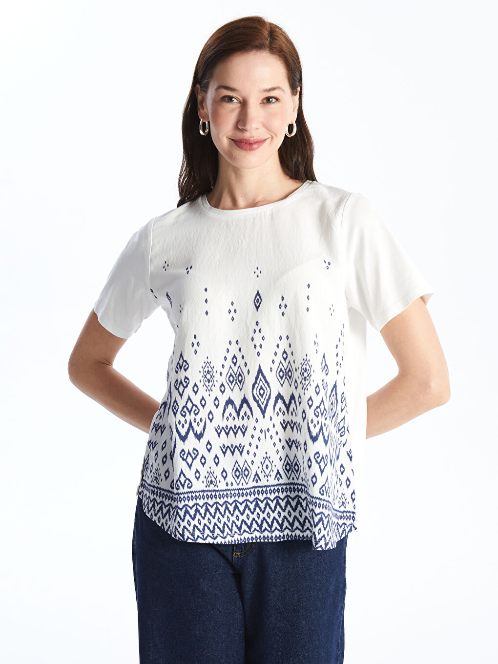 Crew Neck Printed Short Sleeve Women's Blouse -S4JG31Z8-FFB