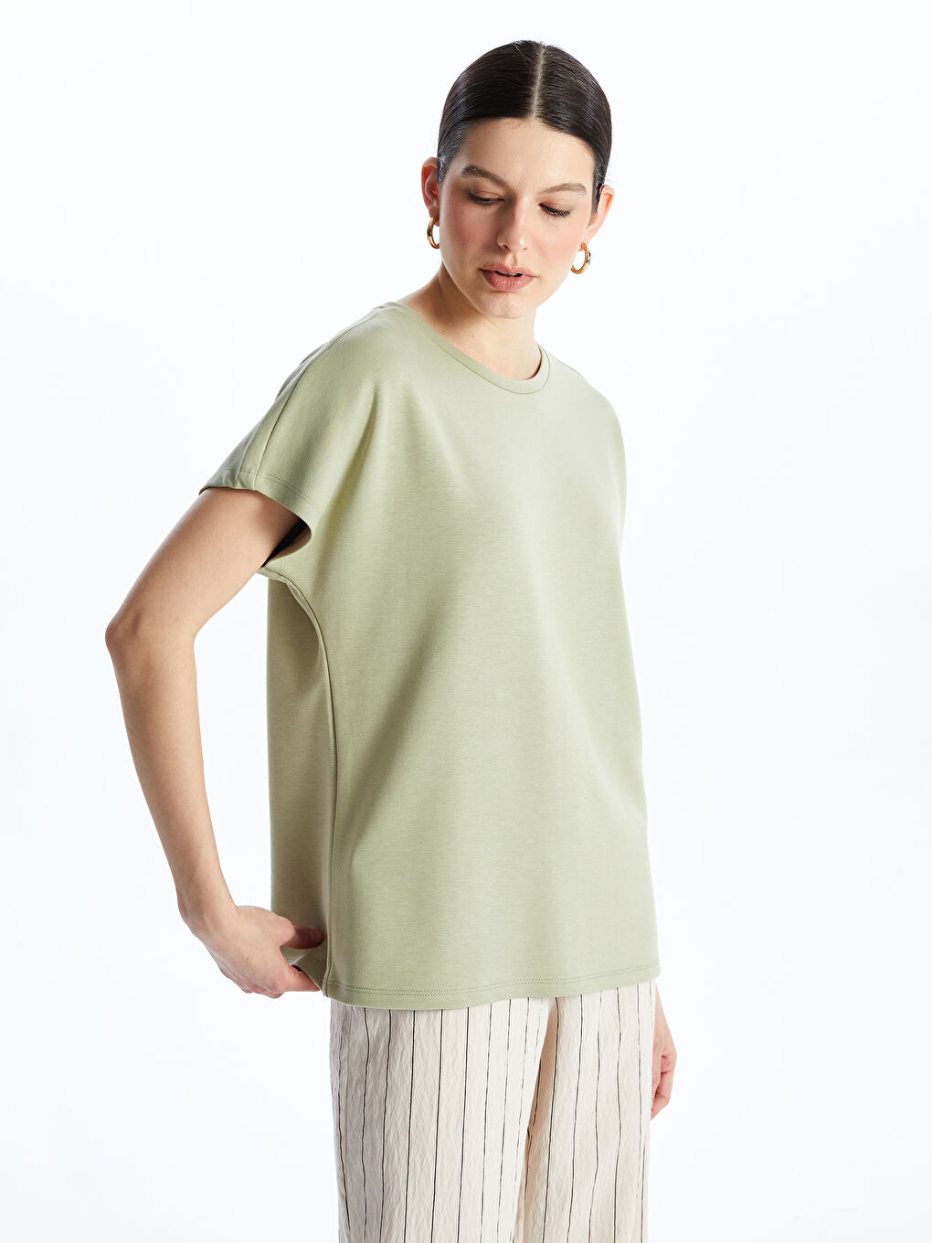 Crew Neck Regular Short Sleeve Women's T-shirt -S4JG34Z8-GHY