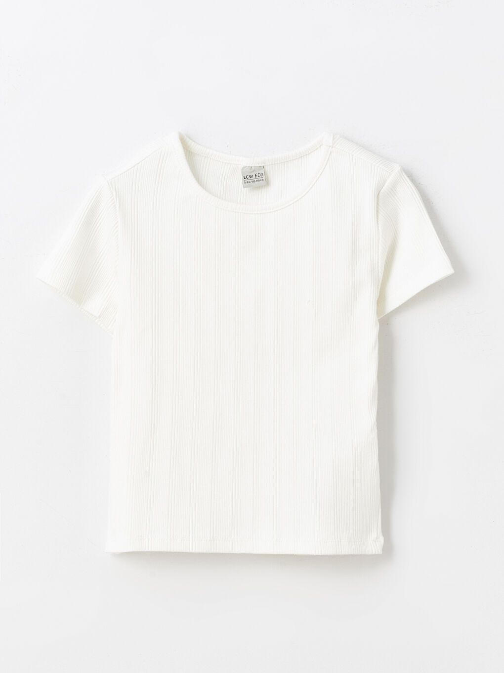 Ekru Bisiklet Yaka Kısa Kollu Kız Çocuk Tişört