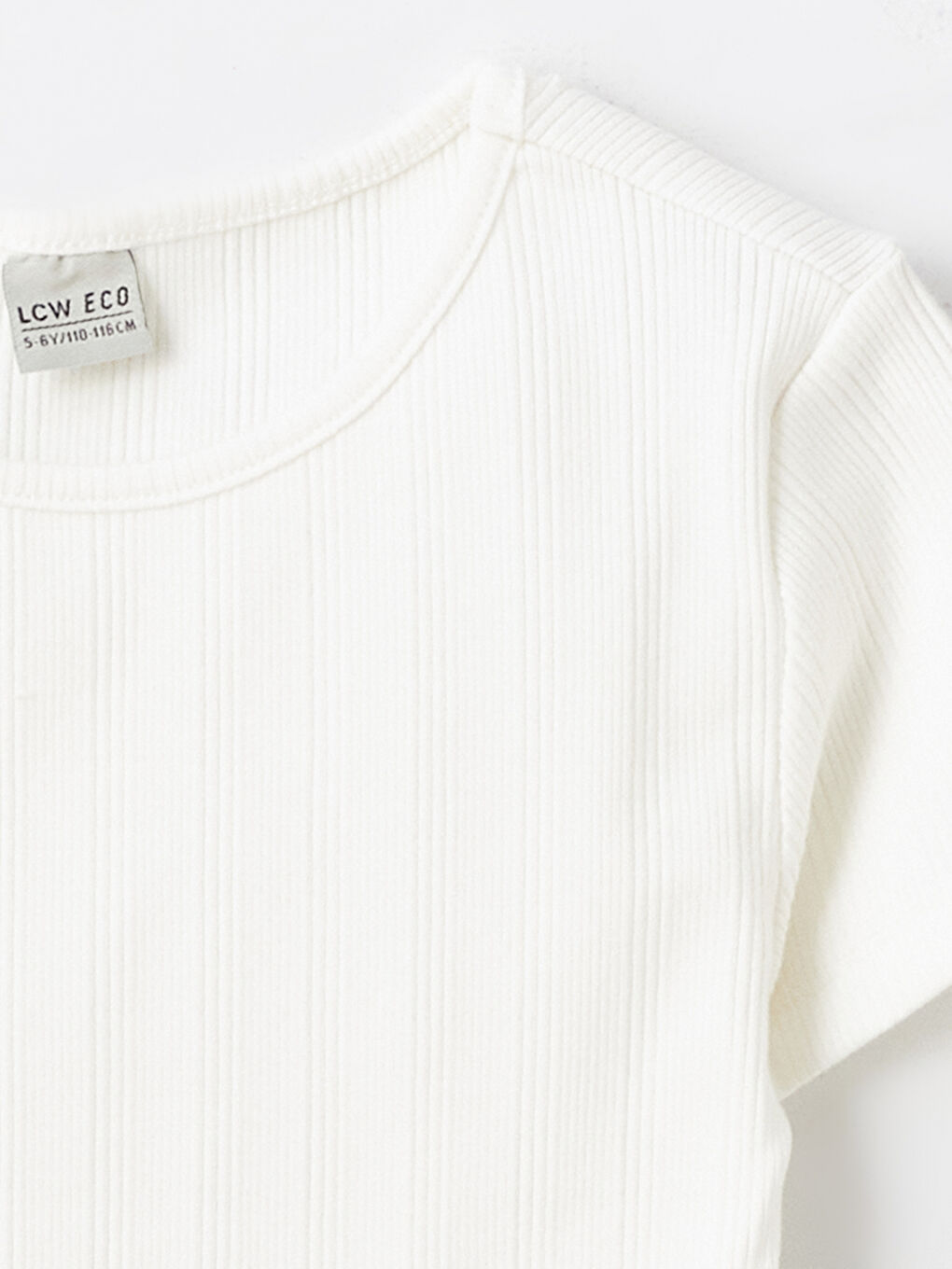 Ekru Bisiklet Yaka Kısa Kollu Kız Çocuk Tişört-1