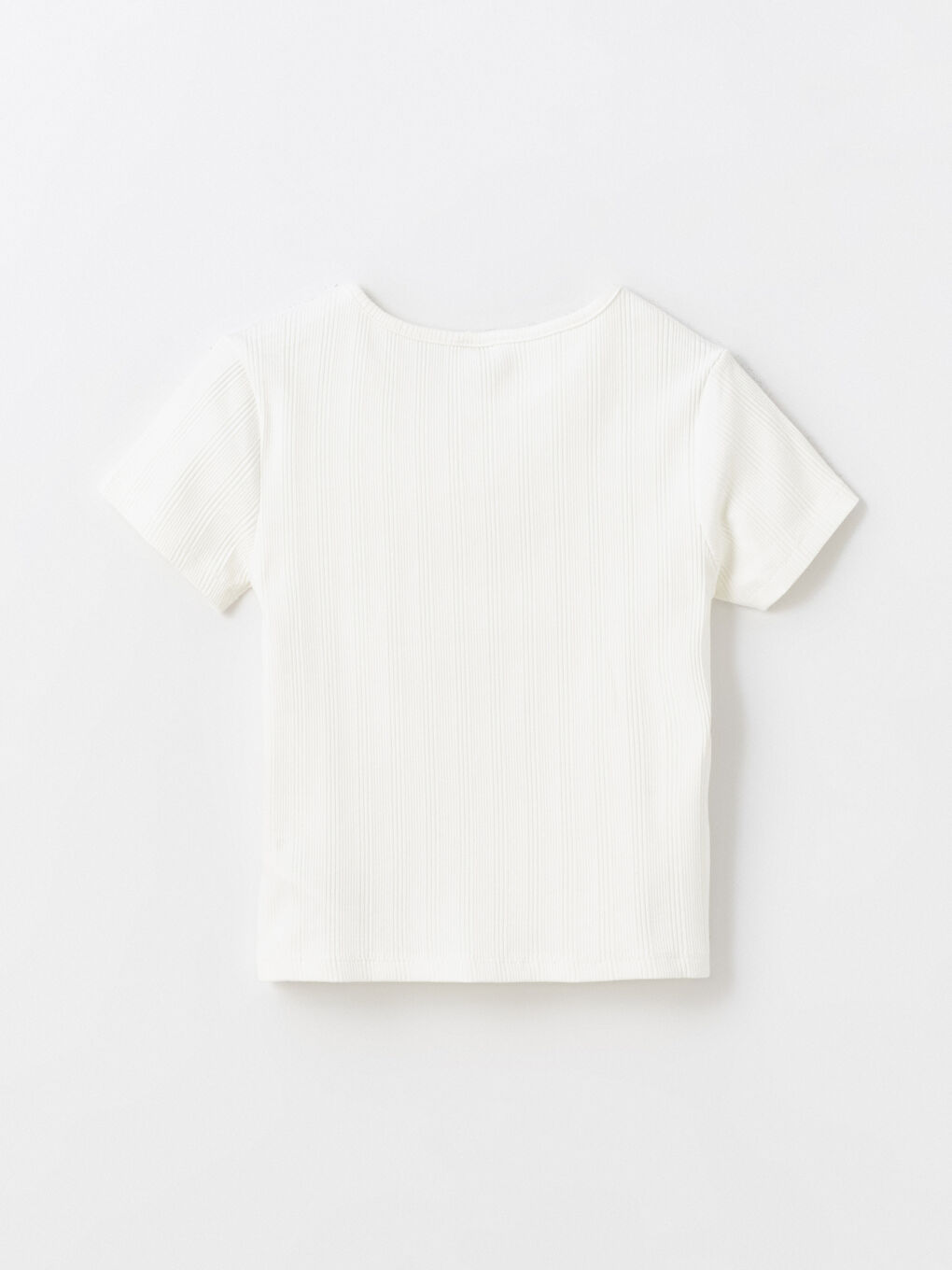 Ekru Bisiklet Yaka Kısa Kollu Kız Çocuk Tişört-2