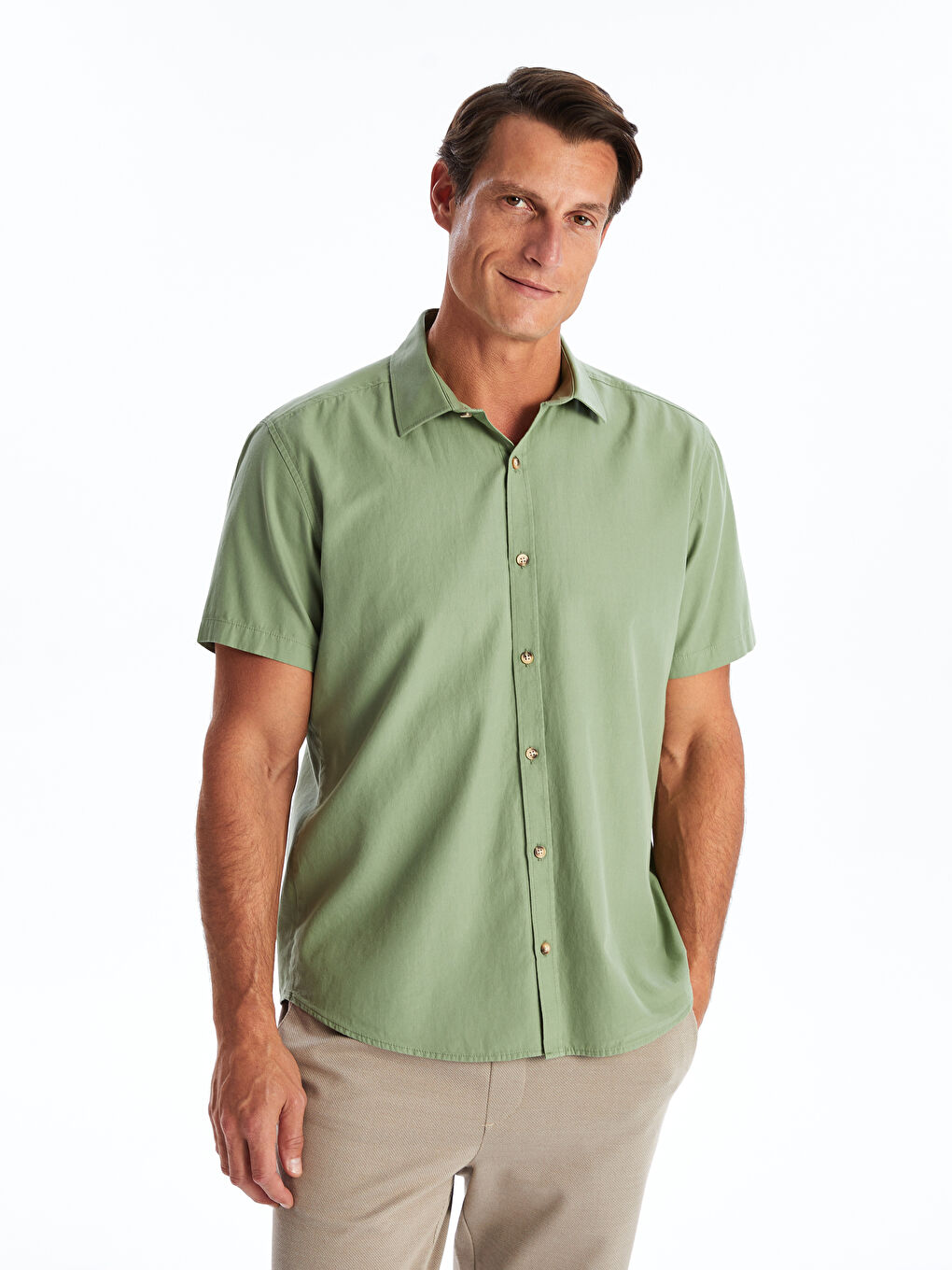 Yeşil Regular Fit Kısa Kollu Erkek Gömlek