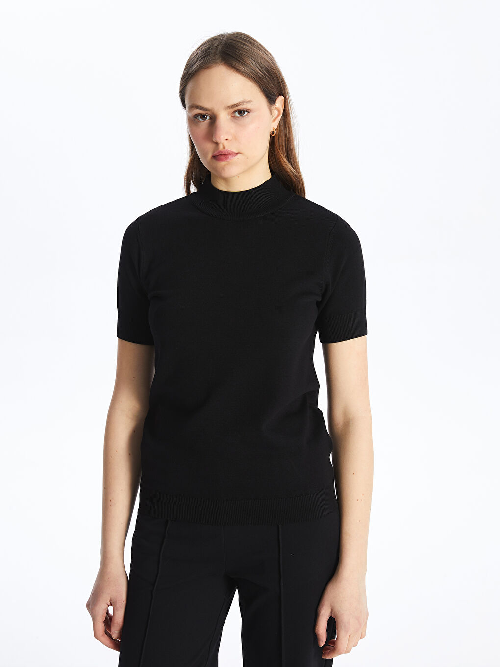 Neckband  Plain Short-Sleeve Women's Knitwear Sweater -S4JG73Z8-RQL