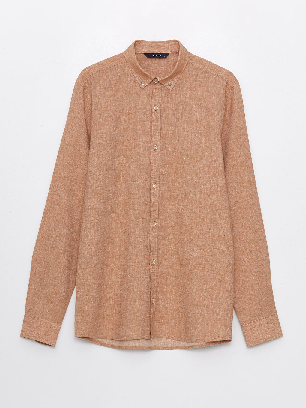 Kahverengi Slim Fit Uzun Kollu Keten Karışımlı Erkek Gömlek-5