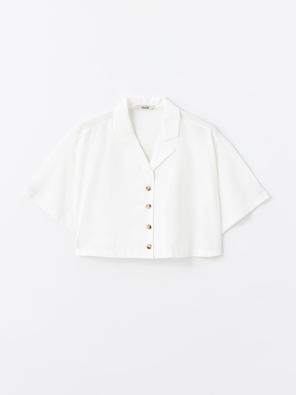 Straight Short Sleeve Crop Linen Blend Women's Shirt -S4JG92Z8-Q6K