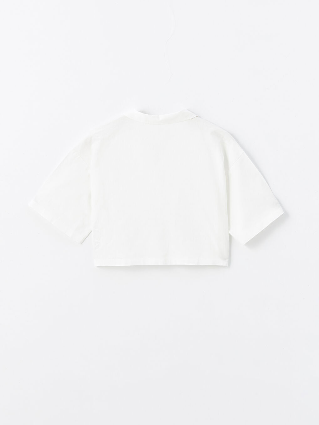 Straight Short Sleeve Crop Linen Blend Women's Shirt -S4JG92Z8-Q6K
