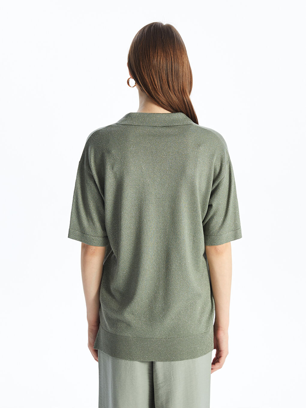 Polo Neck Bright Look Short Sleeve Women's Knitwear Sweater -S4JH07Z8-GBB