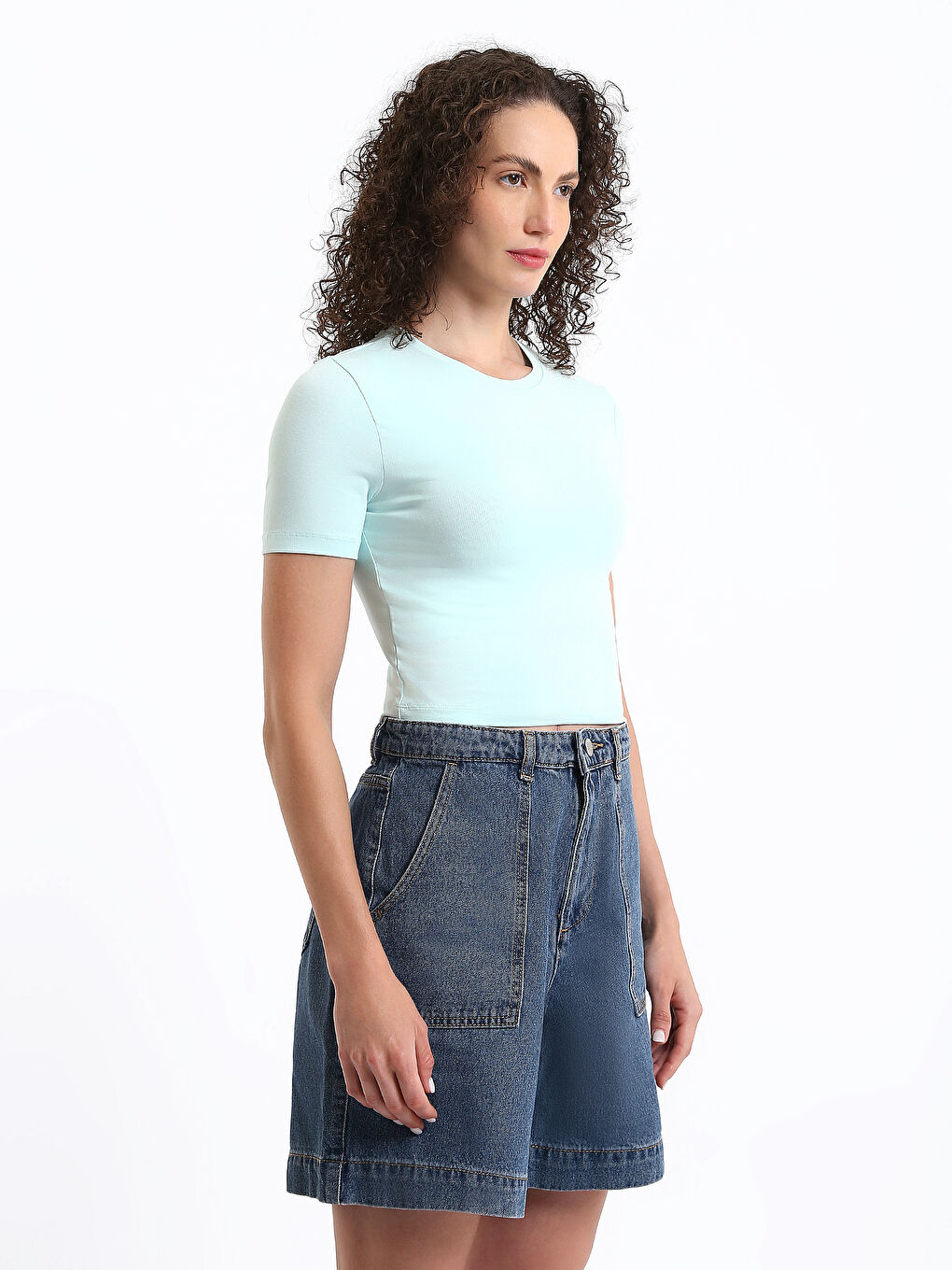 Crew Neck Plain Short Sleeve Women's T-Shirt-3