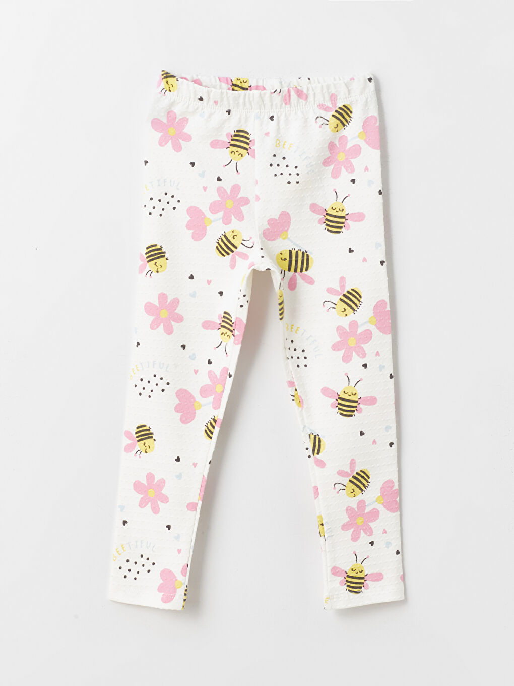 Ekru Beli Lastikli Baskılı Kız Bebek Tayt