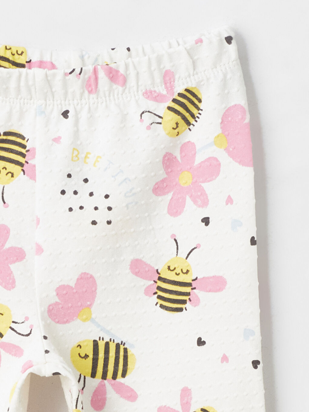 Ekru Beli Lastikli Baskılı Kız Bebek Tayt-1