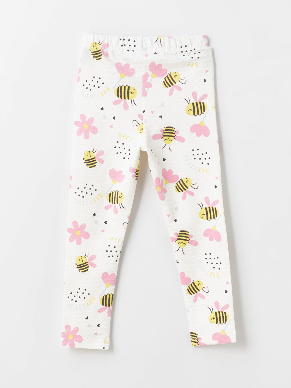 Ekru Beli Lastikli Baskılı Kız Bebek Tayt-2