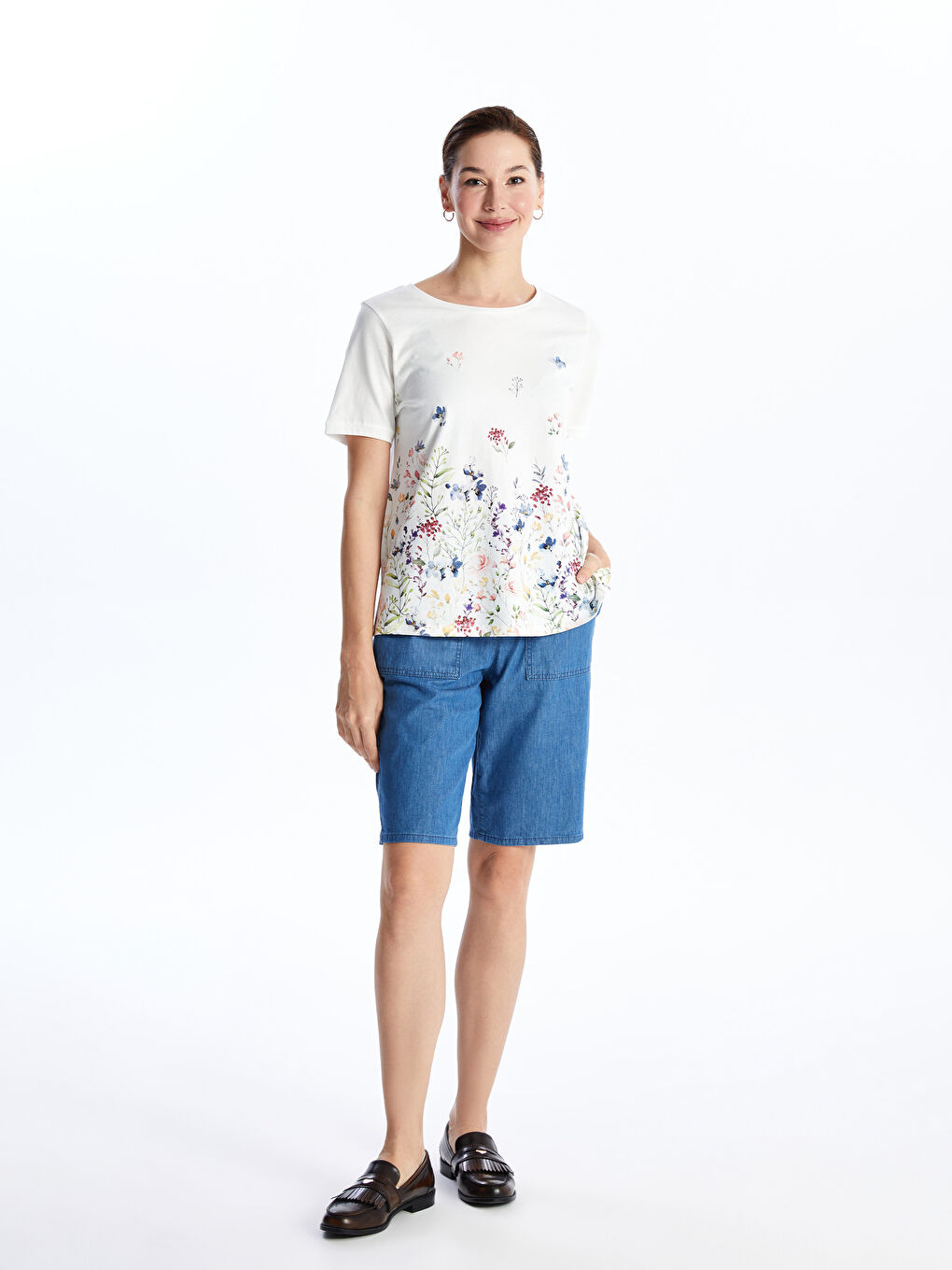 Women's Straight Elastic Waist Jean Shorts -S4JH61Z8-563