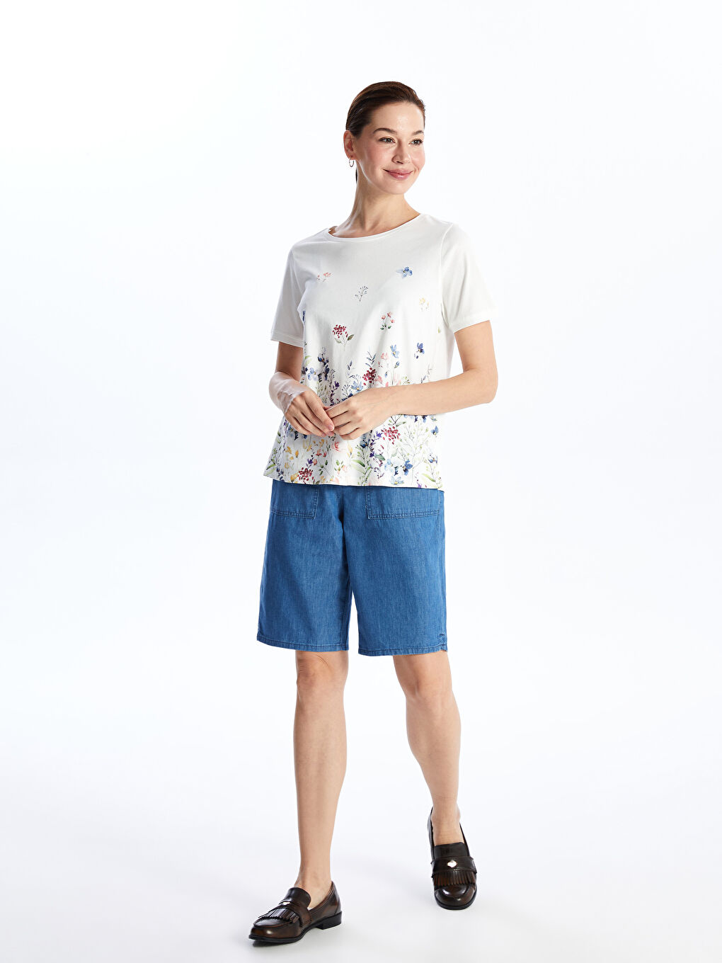 Women's Straight Elastic Waist Jean Shorts -S4JH61Z8-563