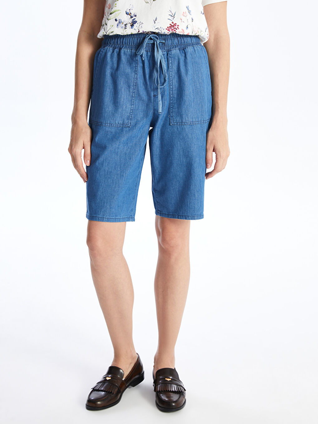 Women's Straight Elastic Waist Jean Shorts -S4JH61Z8-563