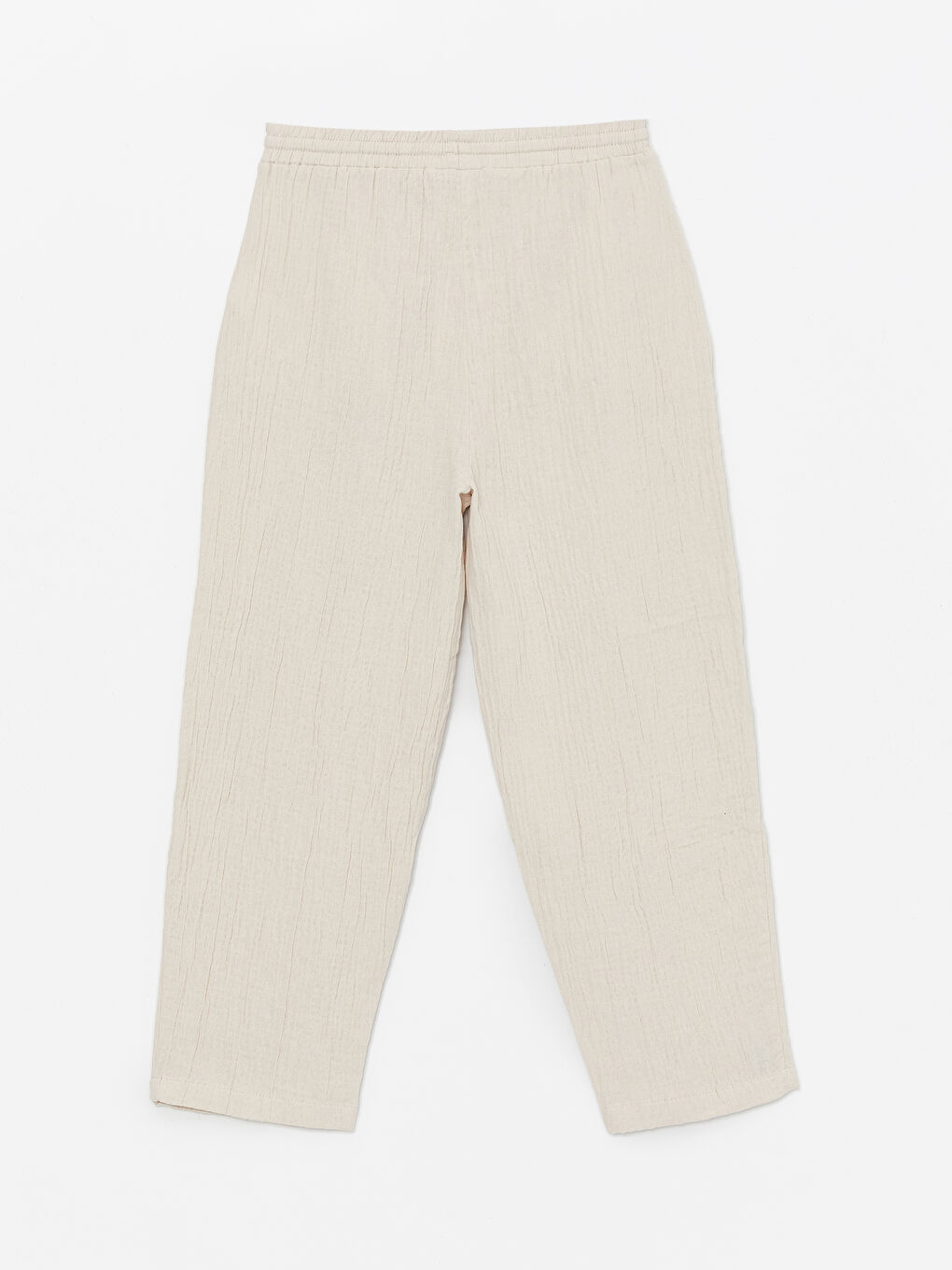 Bej Beli Lastikli Rahat Kalıp Kadın Pantolon-6