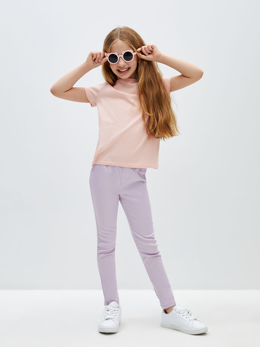 Pembe Bisiklet Yaka Basic Kısa Kollu Kız Çocuk Tişört-1