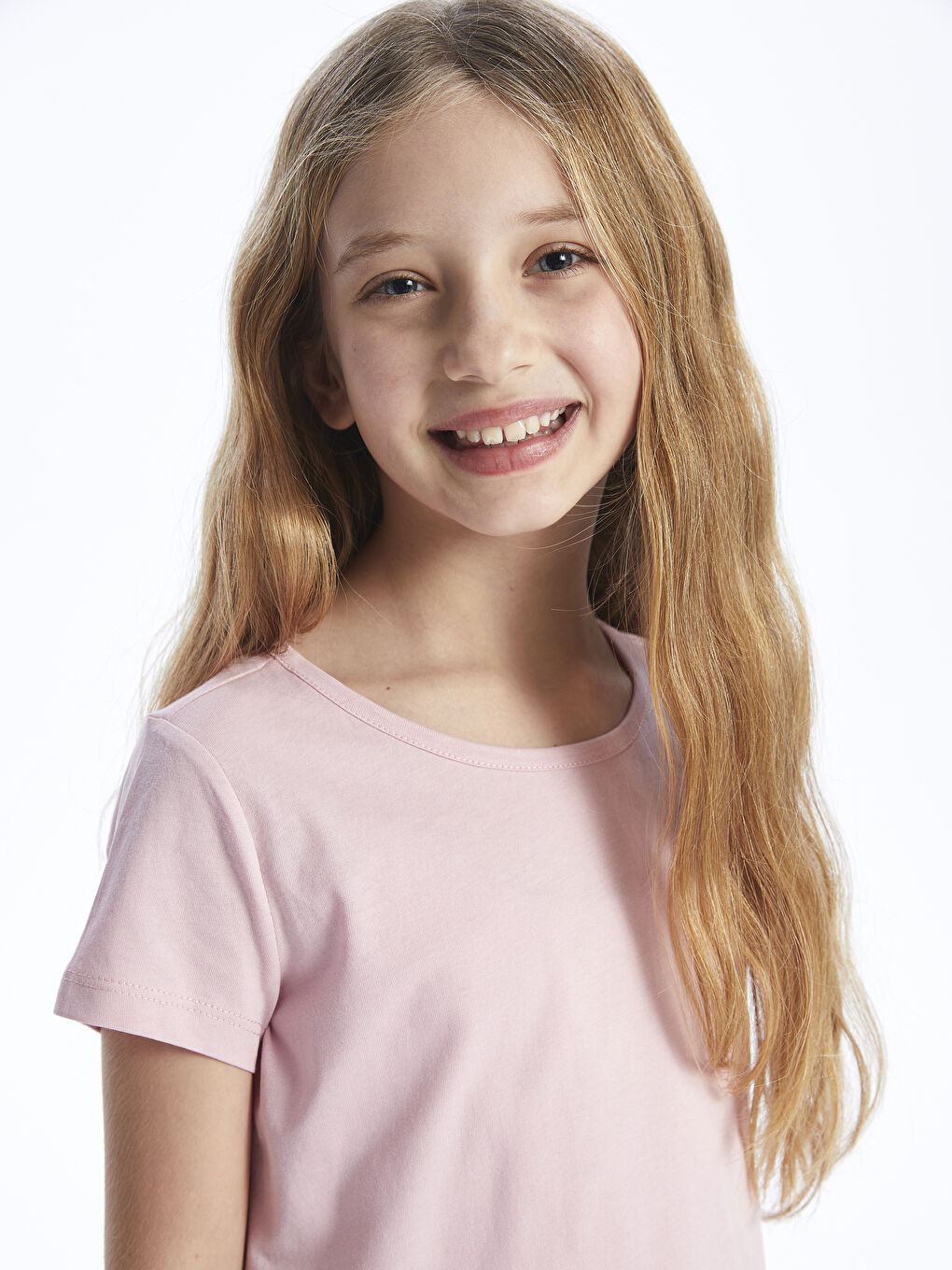 Pembe Bisiklet Yaka Basic Kısa Kollu Kız Çocuk Tişört-2
