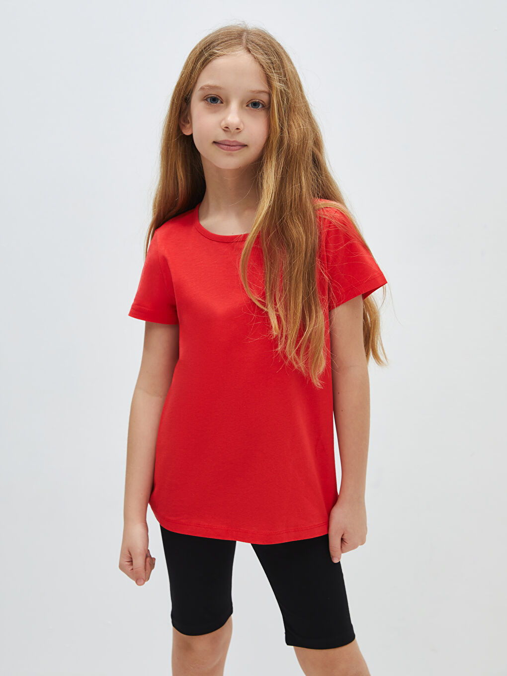 Kırmızı Bisiklet Yaka Basic Kısa Kollu Kız Çocuk Tişört