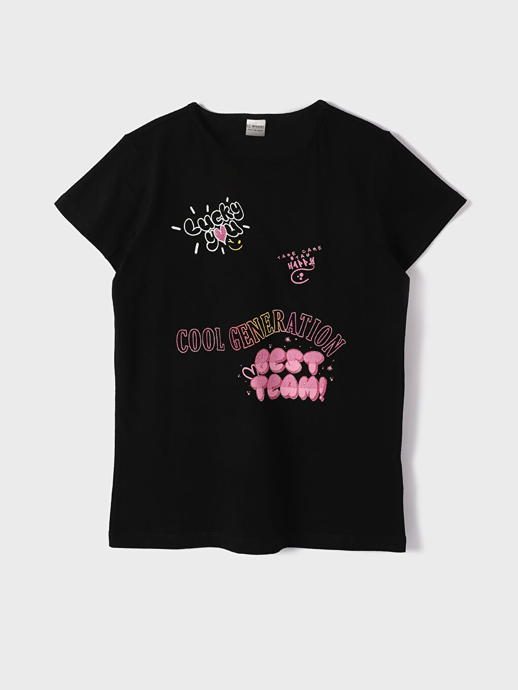 Crew Neck Printed Short Sleeve Girls' T-Shirt