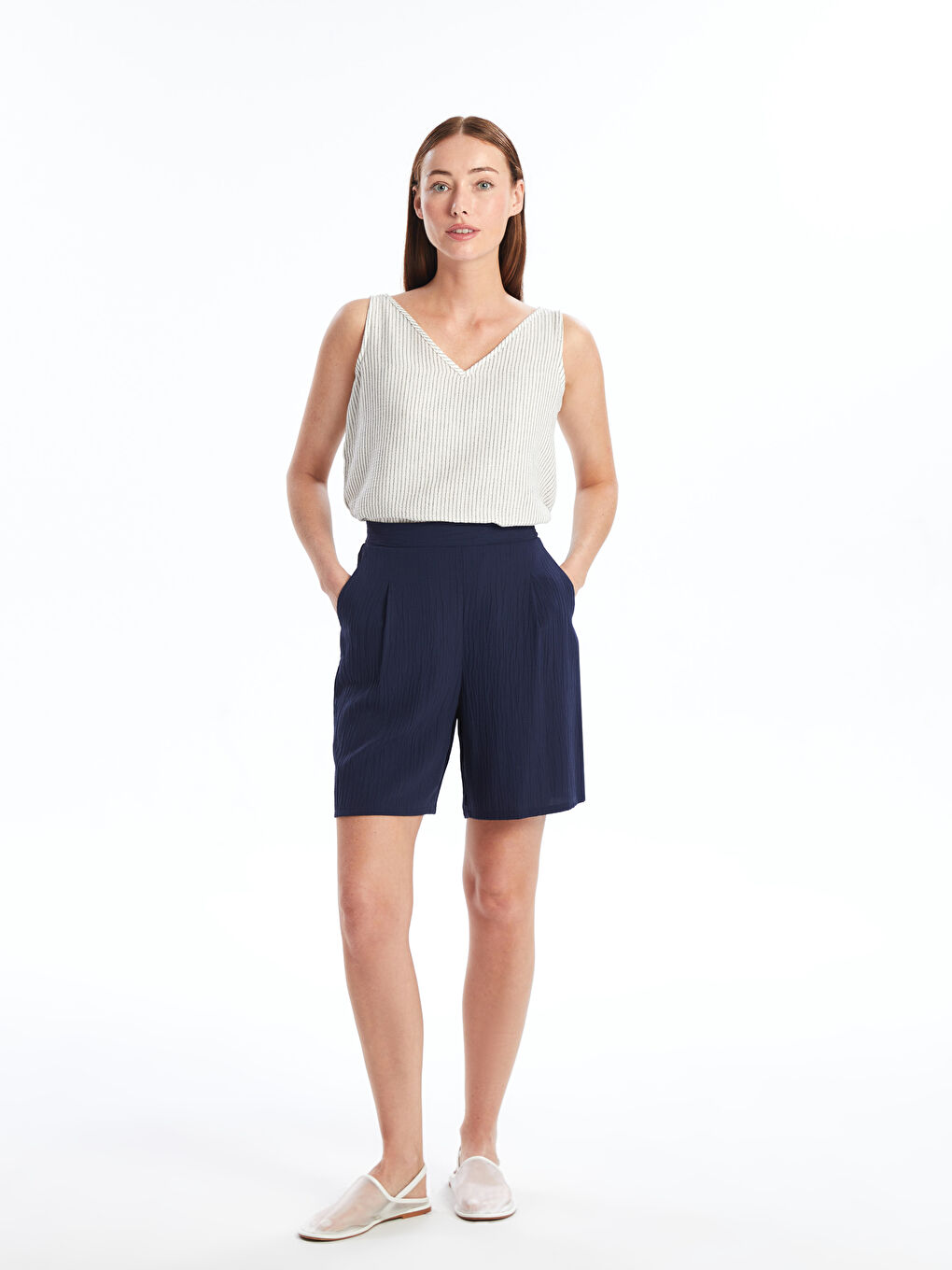V-Neck Striped Women's Blouse -S4JJ20Z8-LEG