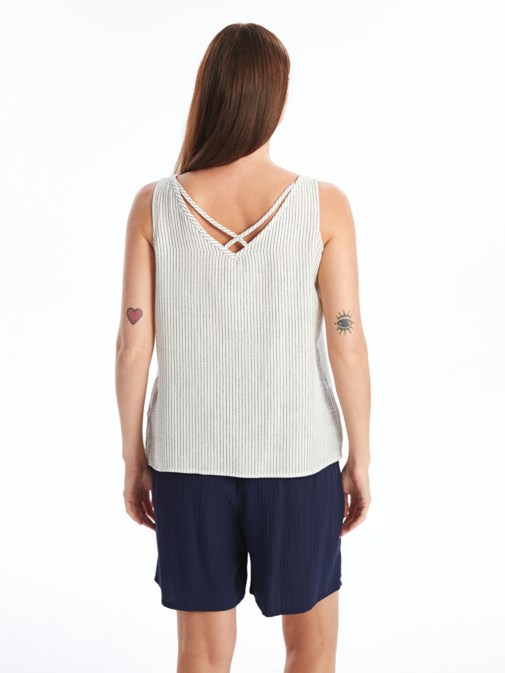 V-Neck Striped Women's Blouse -S4JJ20Z8-LEG
