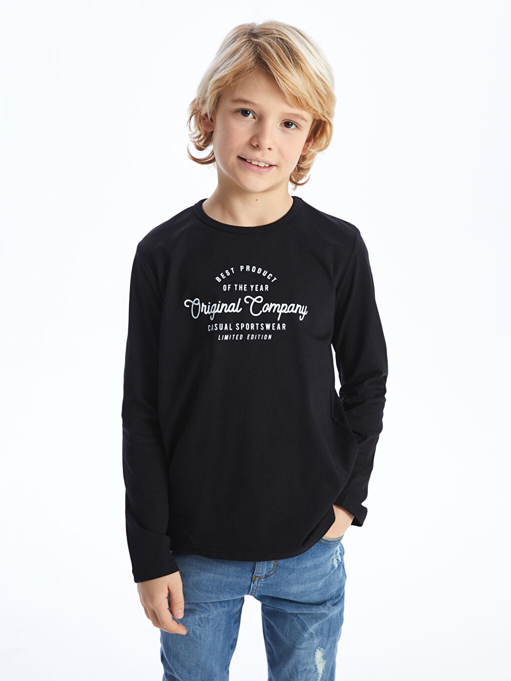 Siyah Bisiklet Yaka Tok Kumaş Erkek Çocuk Tişört