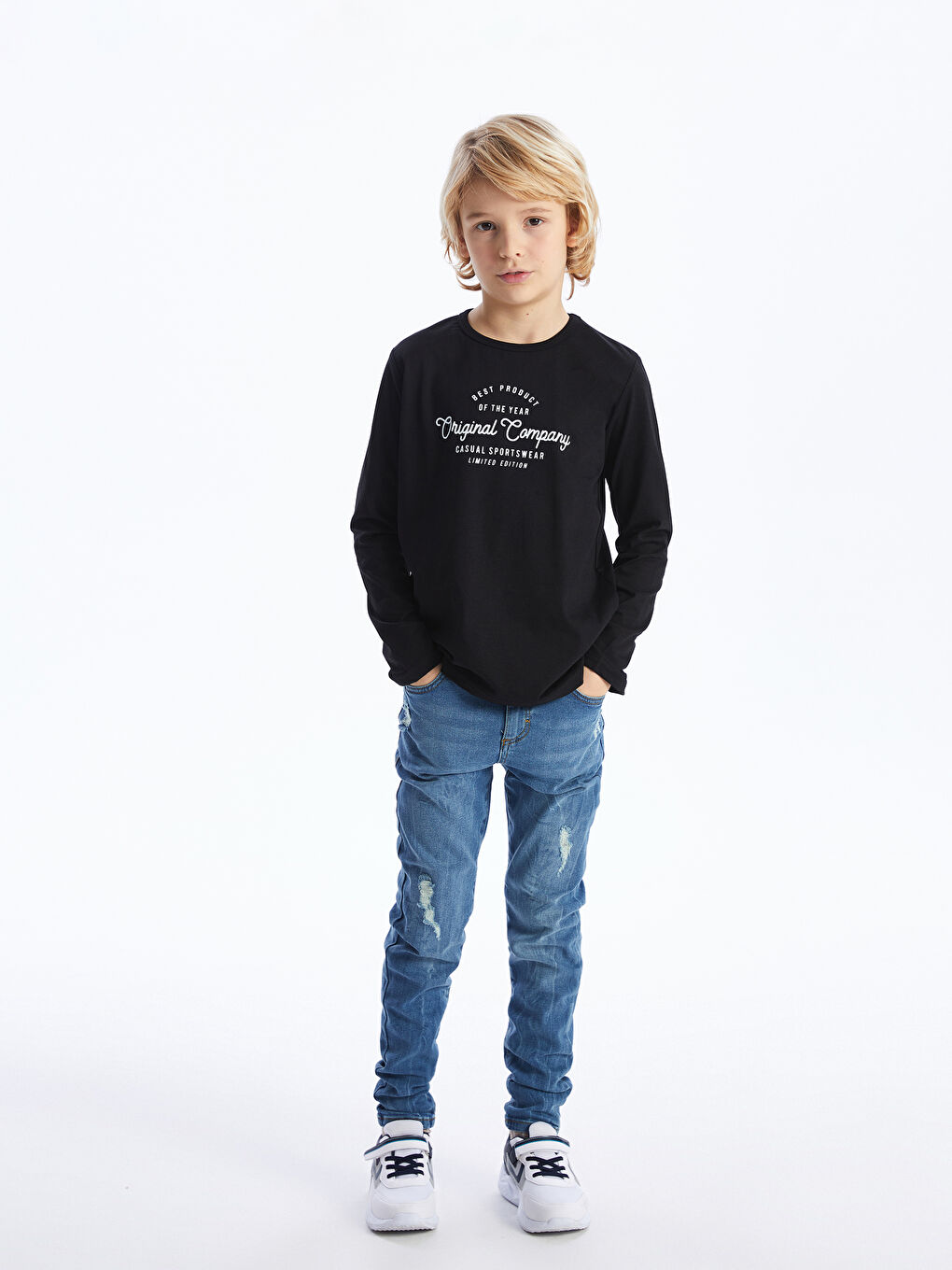 Siyah Bisiklet Yaka Tok Kumaş Erkek Çocuk Tişört-1