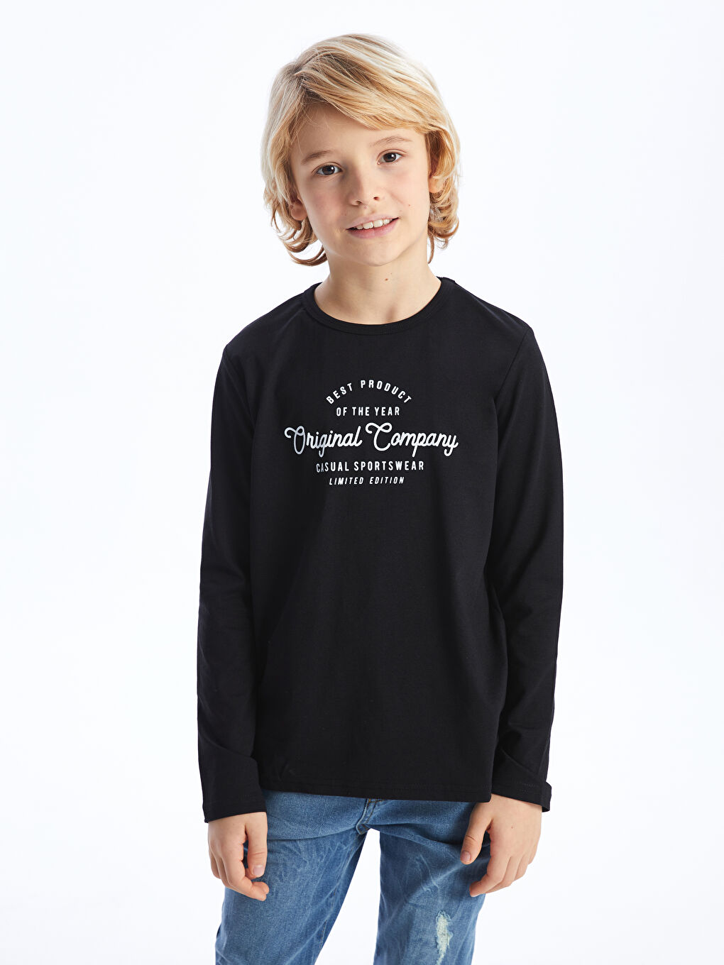 Siyah Bisiklet Yaka Tok Kumaş Erkek Çocuk Tişört-2